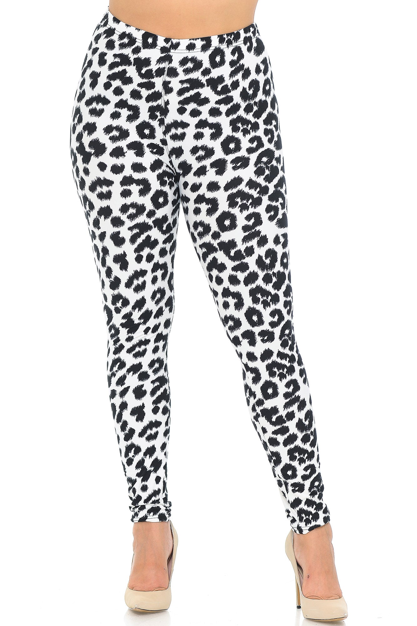Buttery Soft Ivory Spotted Leopard Plus Size Leggings (One Size Plus,White)