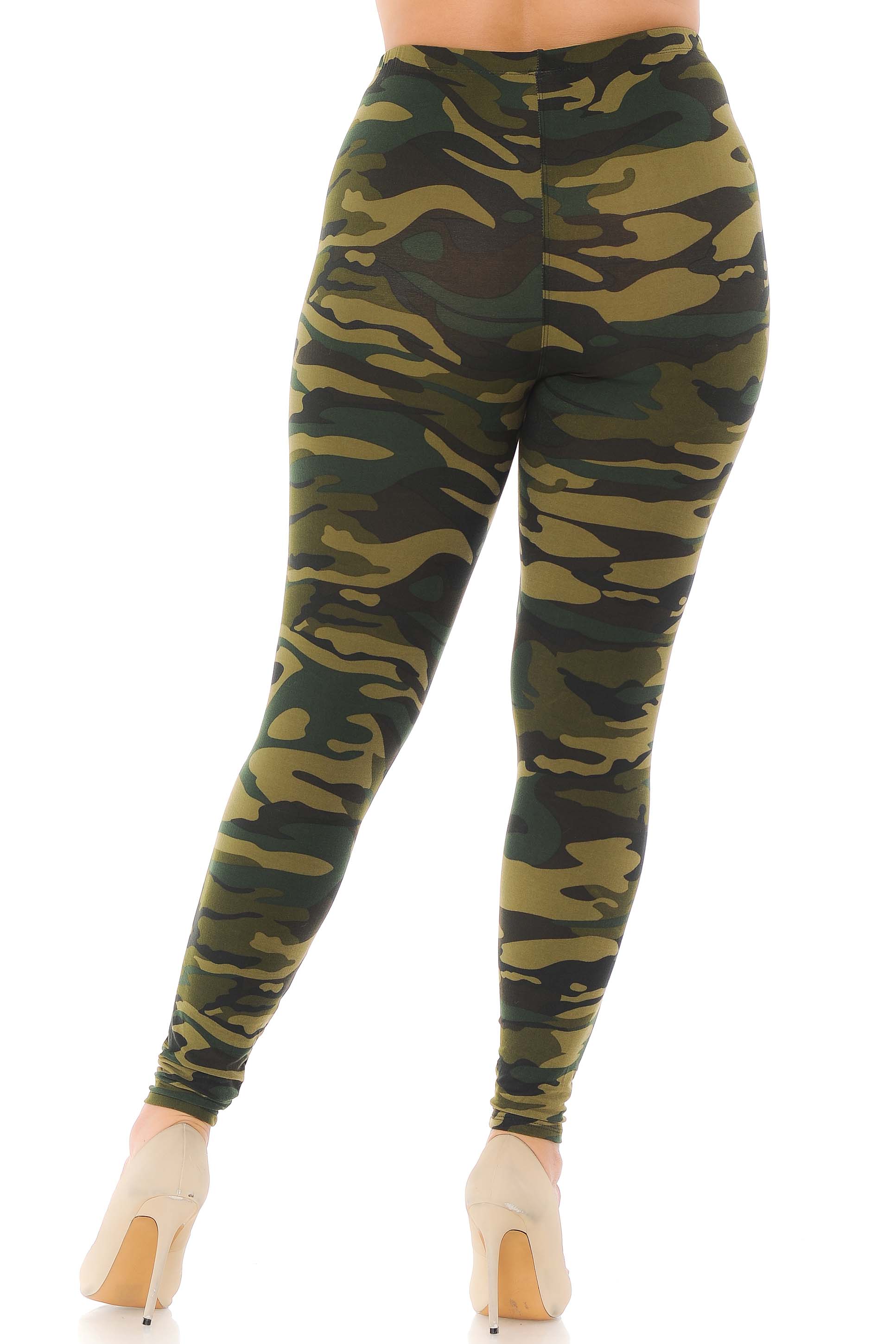 Buttery Soft Green Camouflage Plus Size Leggings - EEVEE (One Size Plus,Green)