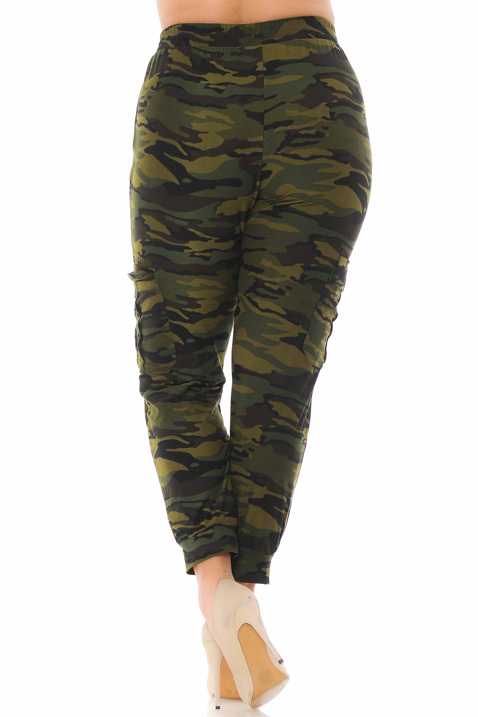 Brushed Green Camouflage Cargo Plus Size Joggers - New Mix