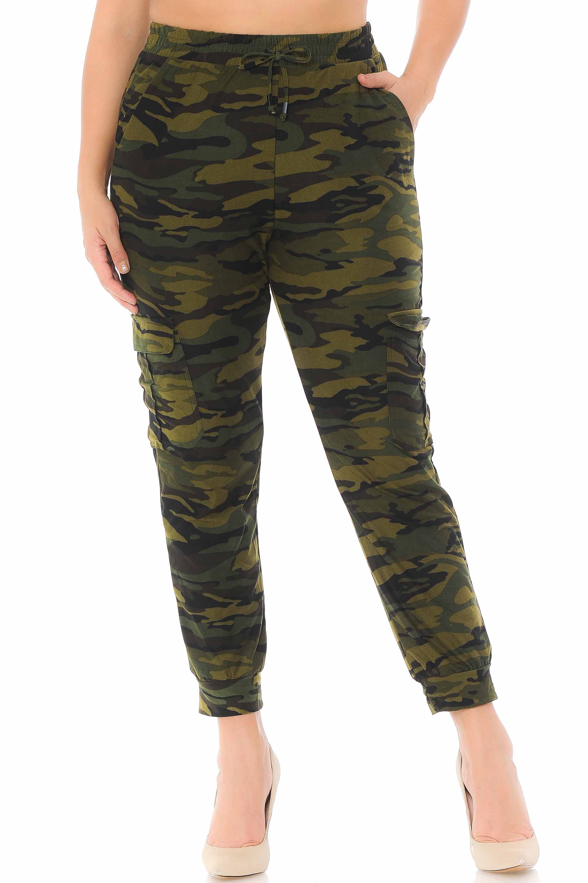 Brushed Green Camouflage Cargo Plus Size Joggers - New Mix