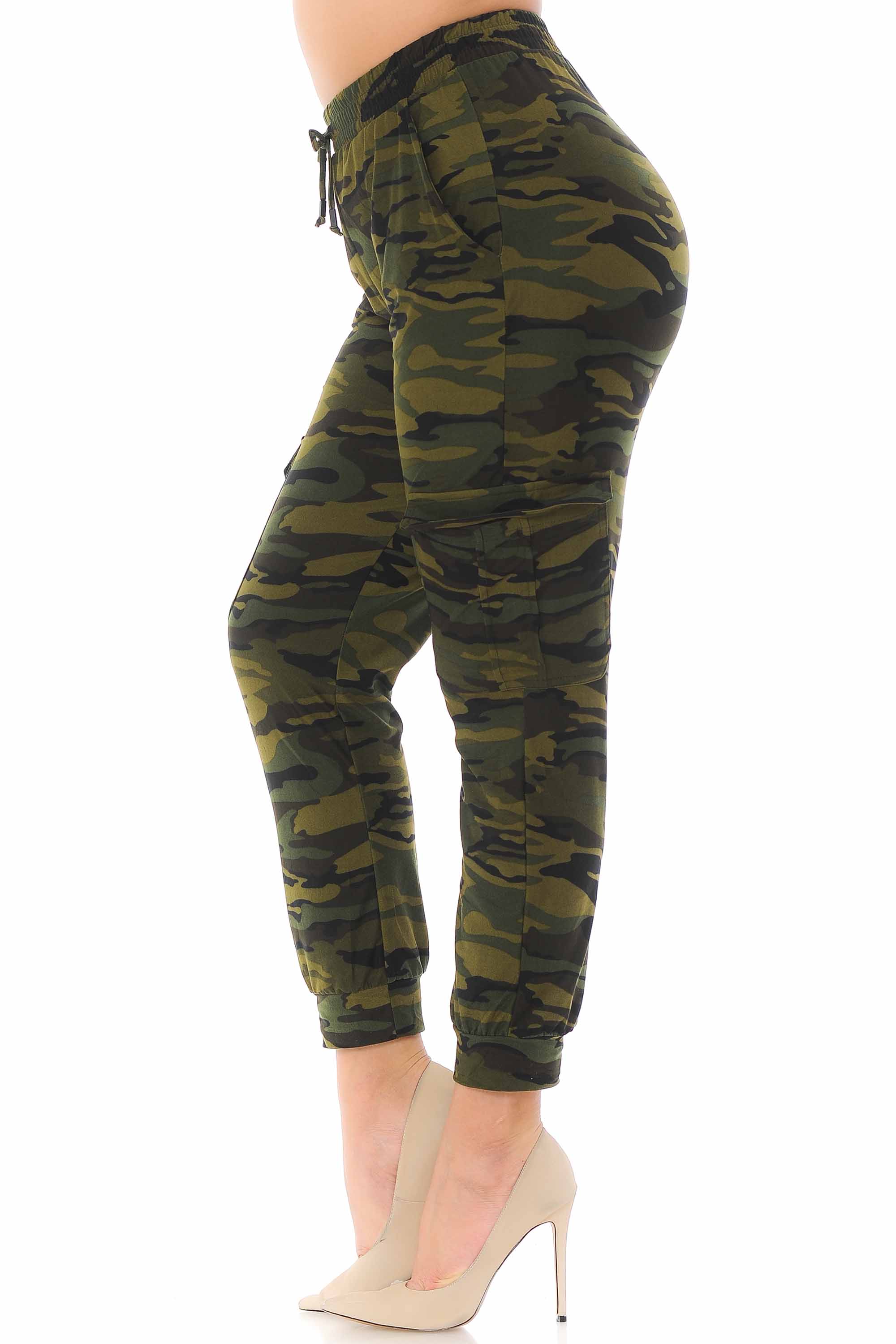 Brushed Green Camouflage Cargo Plus Size Joggers - New Mix
