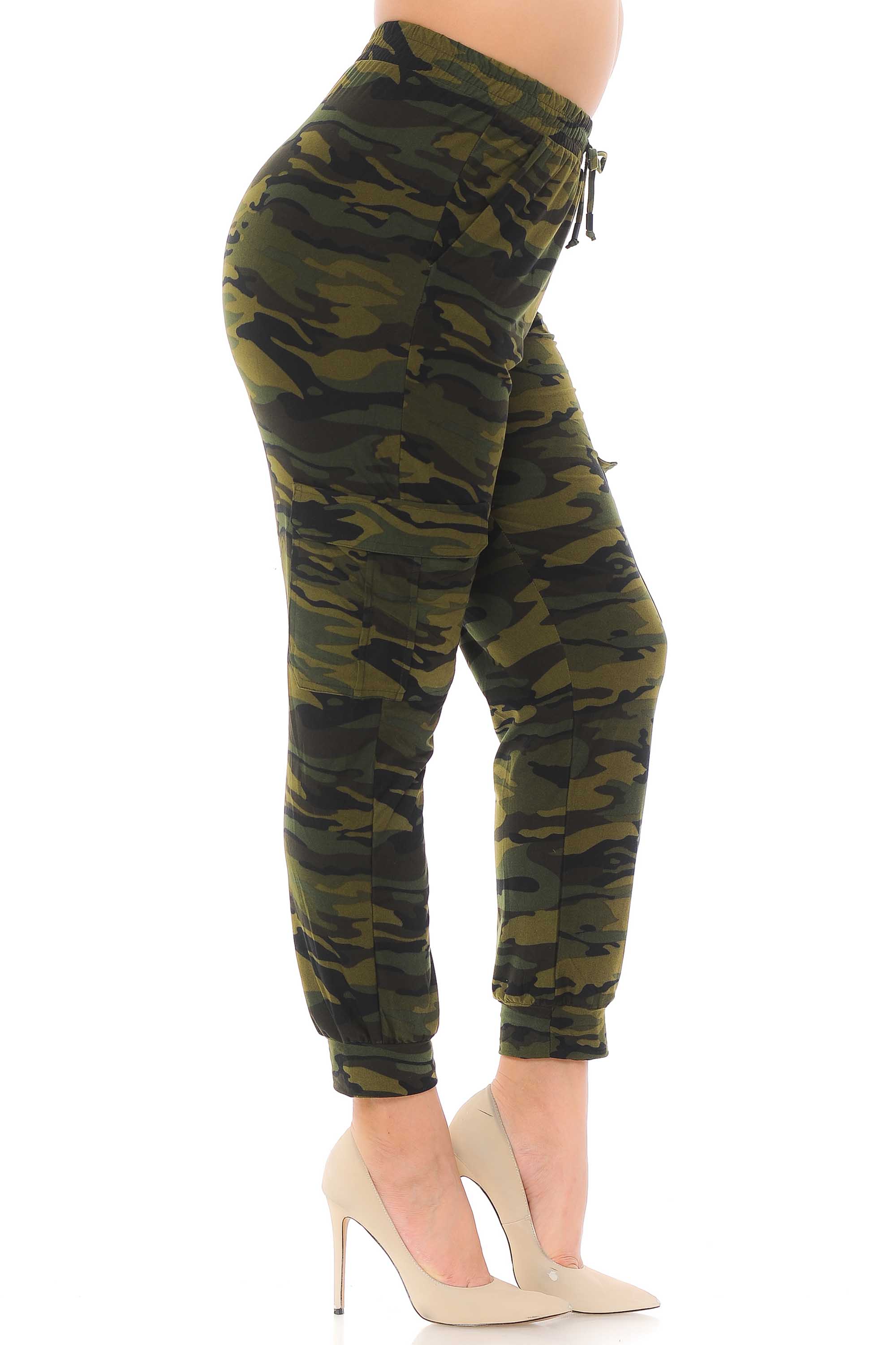 Brushed Green Camouflage Cargo Plus Size Joggers - New Mix