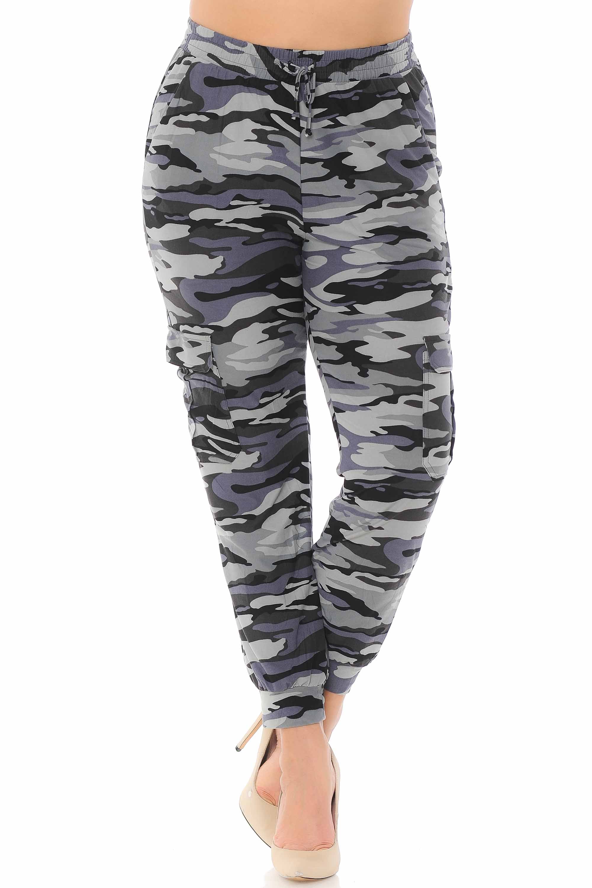 Brushed Charcoal Camouflage Cargo Plus Size Joggers - New Mix