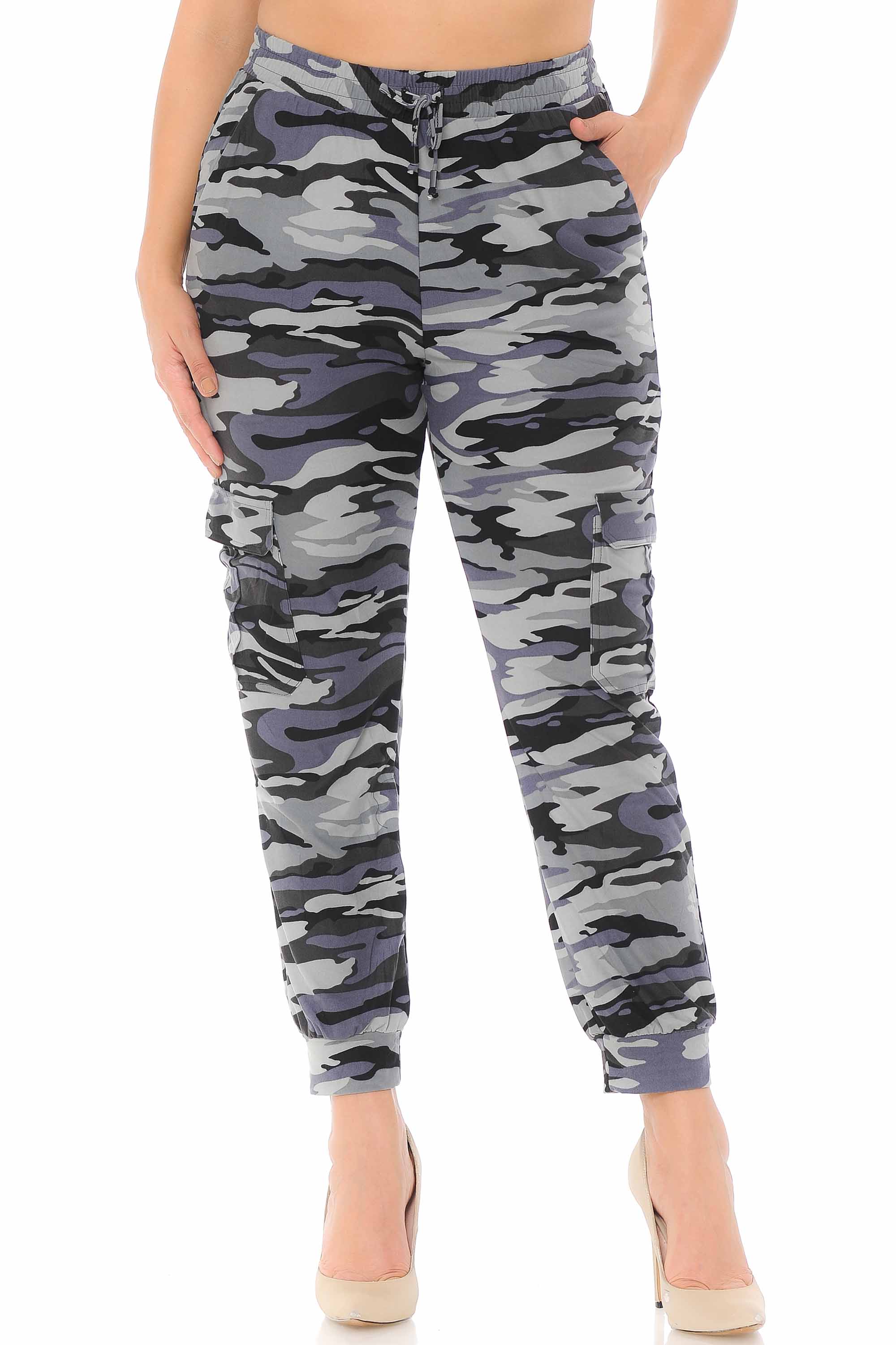 Brushed Charcoal Camouflage Cargo Plus Size Joggers - New Mix
