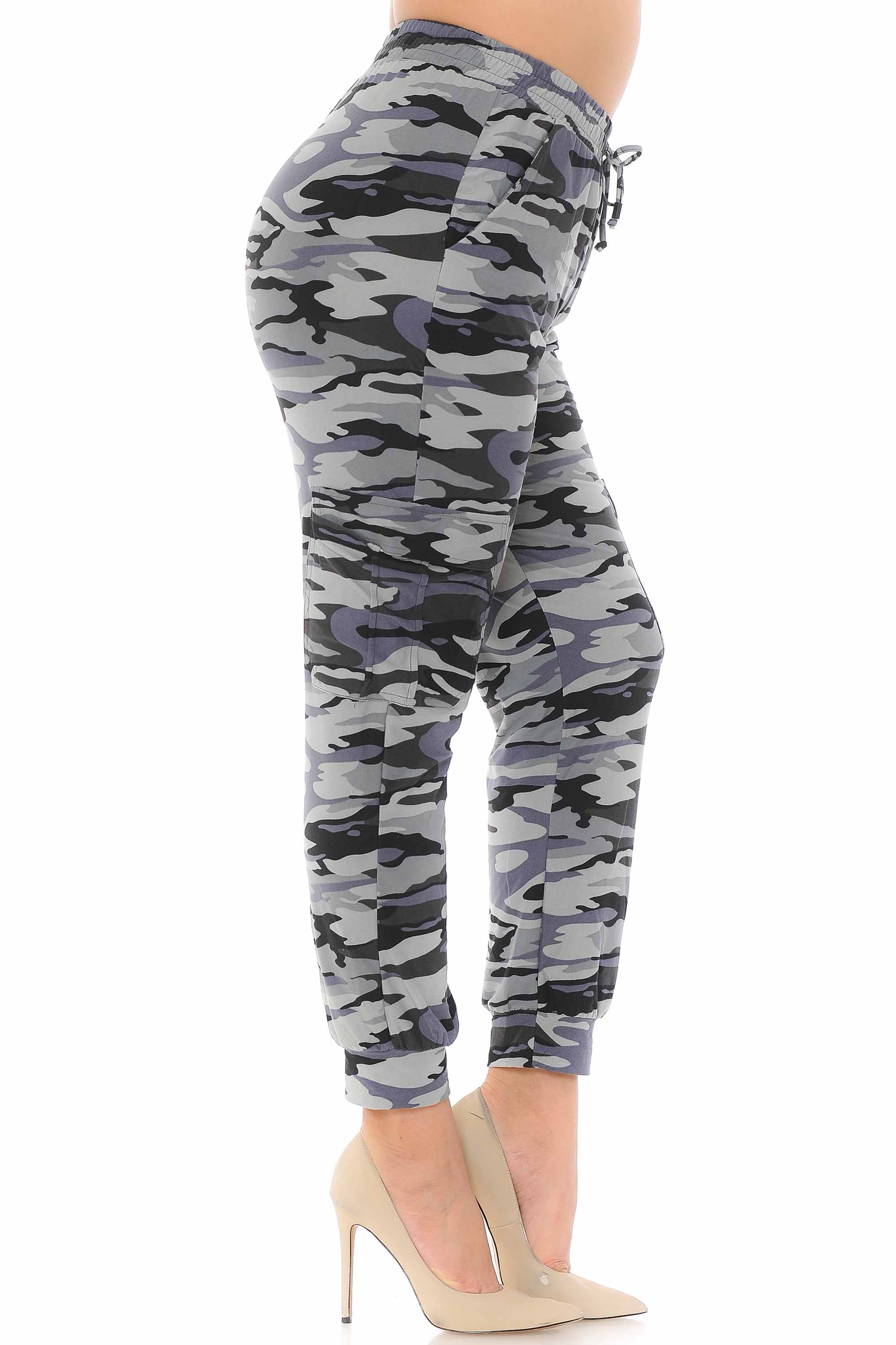 Brushed Charcoal Camouflage Cargo Plus Size Joggers - New Mix
