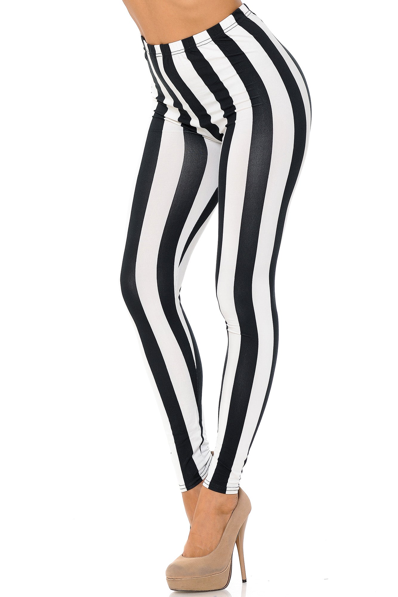Buttery Soft Black and White Wide Stripe Plus Size Leggings (One Size Plus,Black)