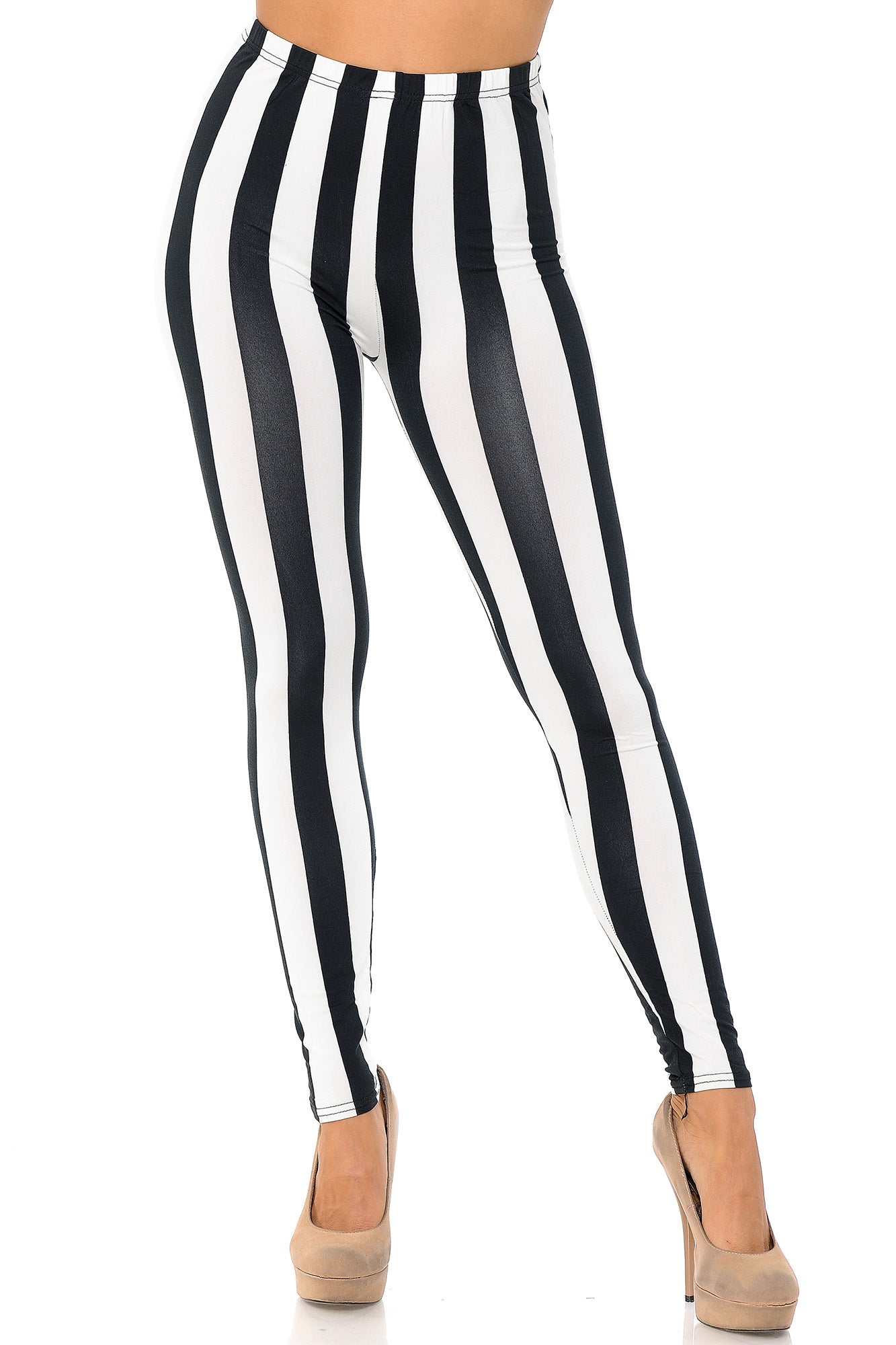 Buttery Soft Black and White Wide Stripe Plus Size Leggings (One Size Plus,Black)