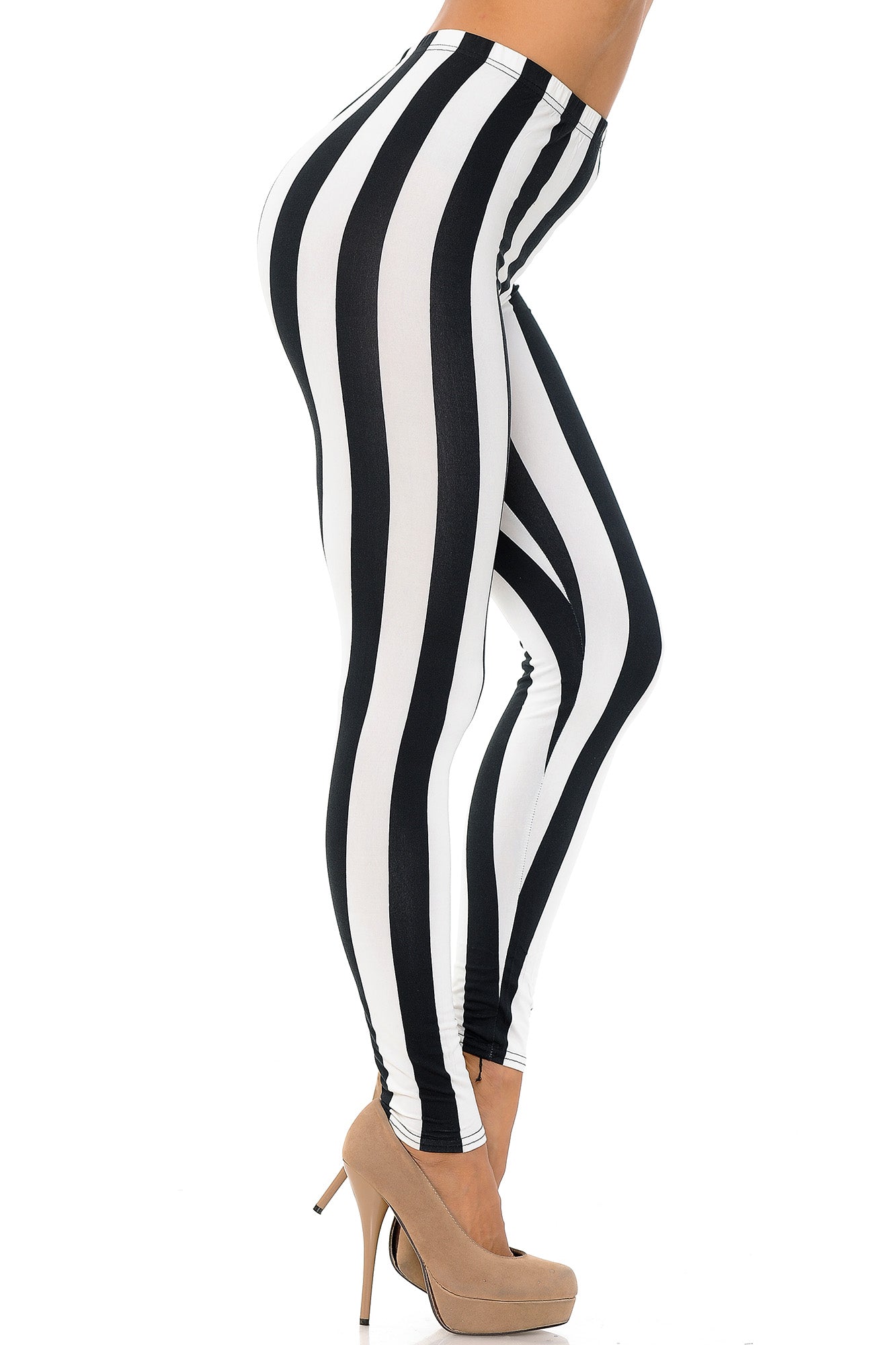 Buttery Soft Black and White Wide Stripe Plus Size Leggings (One Size Plus,Black)
