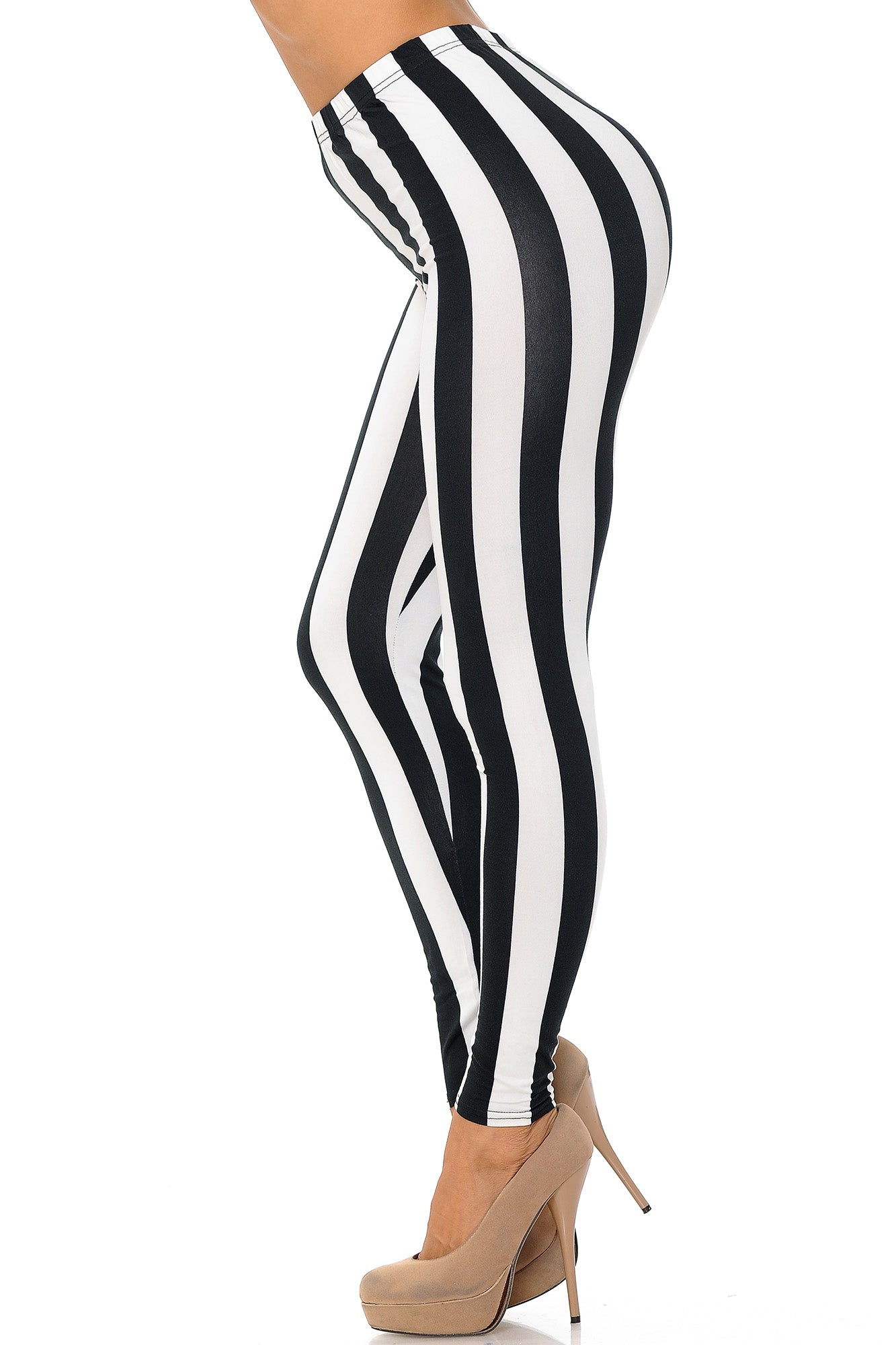 Buttery Soft Black and White Wide Stripe Plus Size Leggings (One Size Plus,Black)