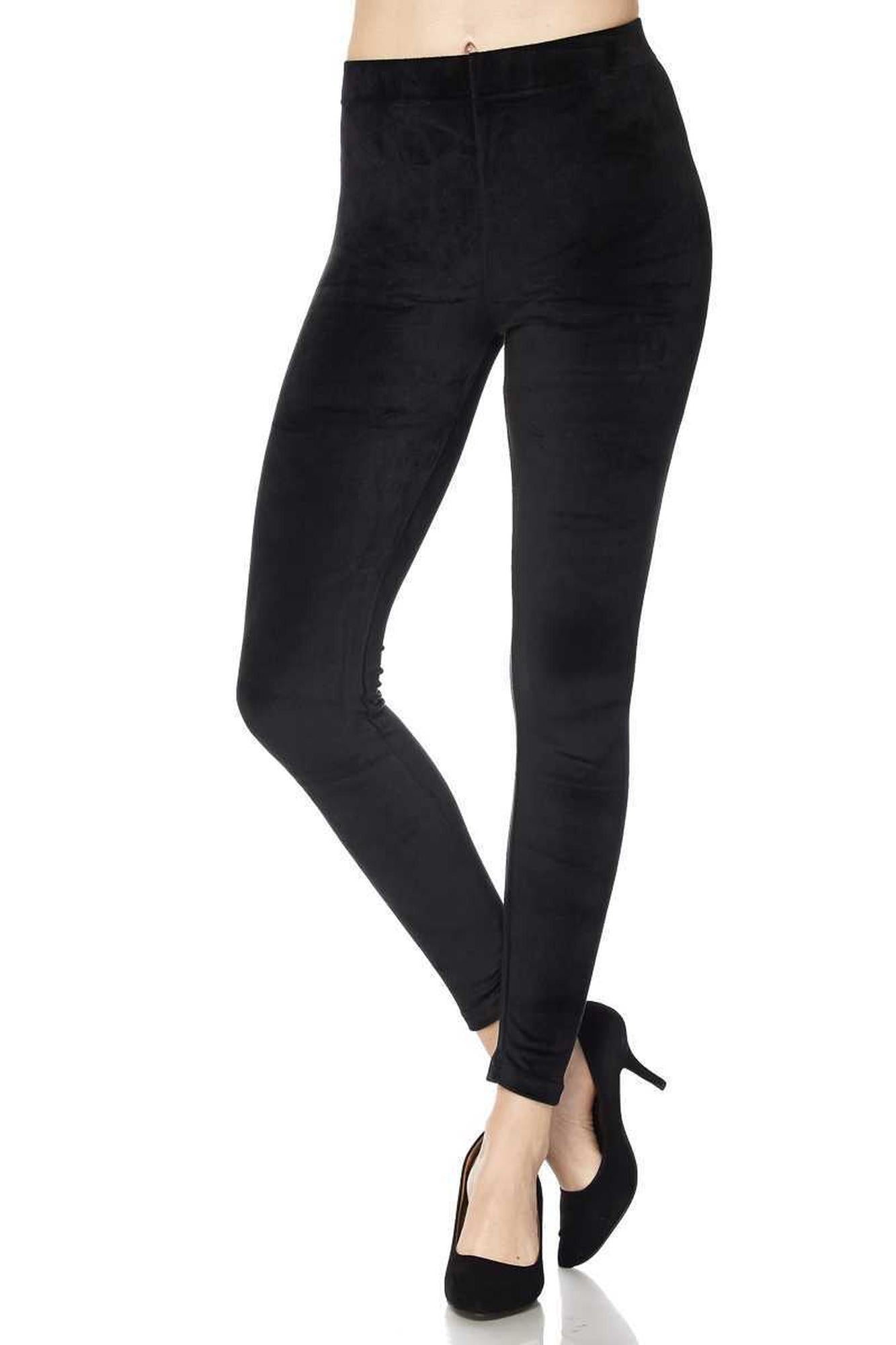 Solid Brushed Velour Velvet Plus Size Leggings