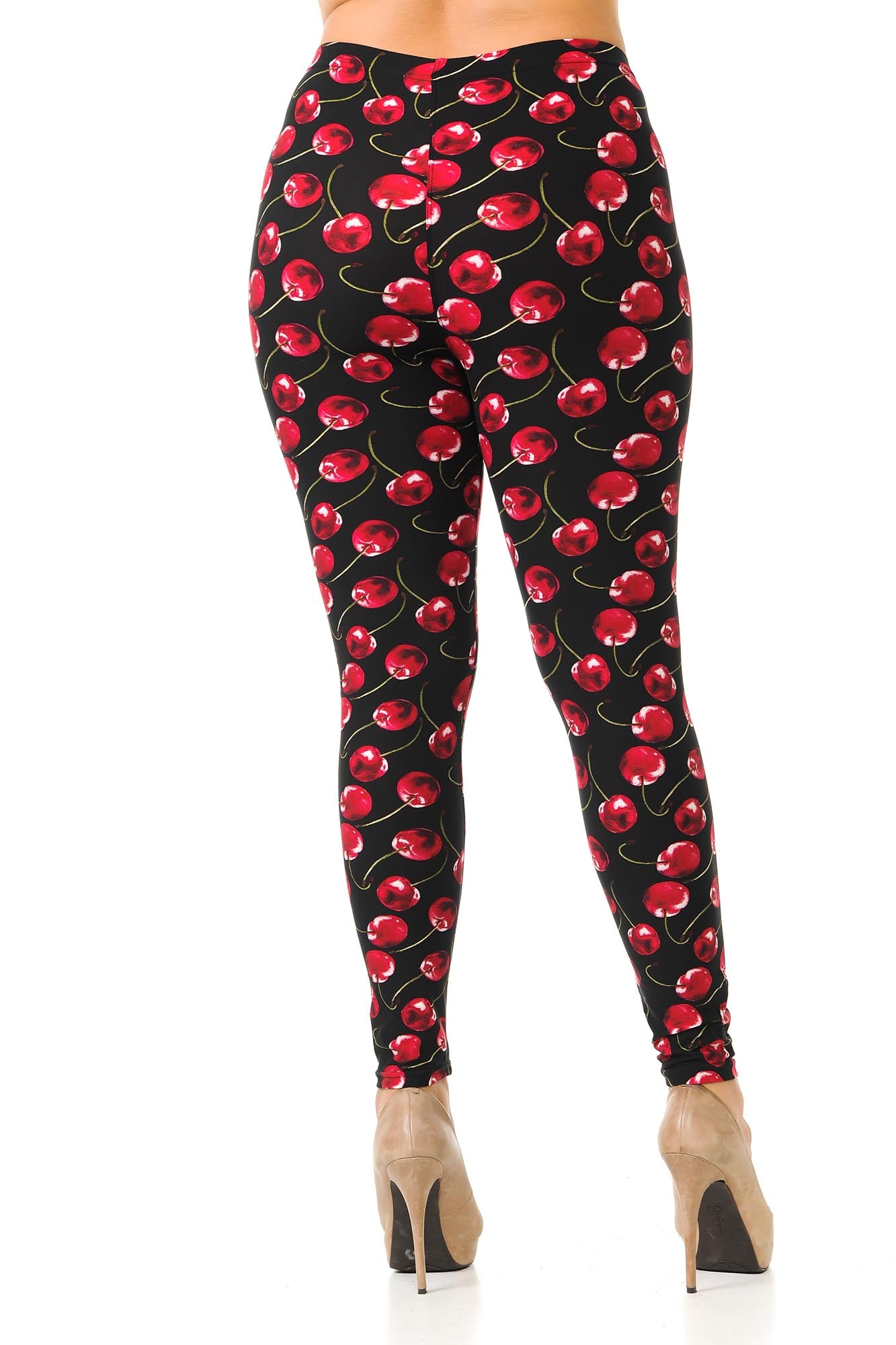 Buttery Soft Summer Wild Cherry Plus Size Leggings (One Size Plus,Red)