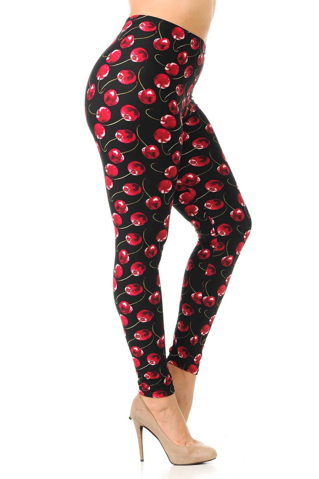 Buttery Soft Summer Wild Cherry Plus Size Leggings (One Size Plus,Red)