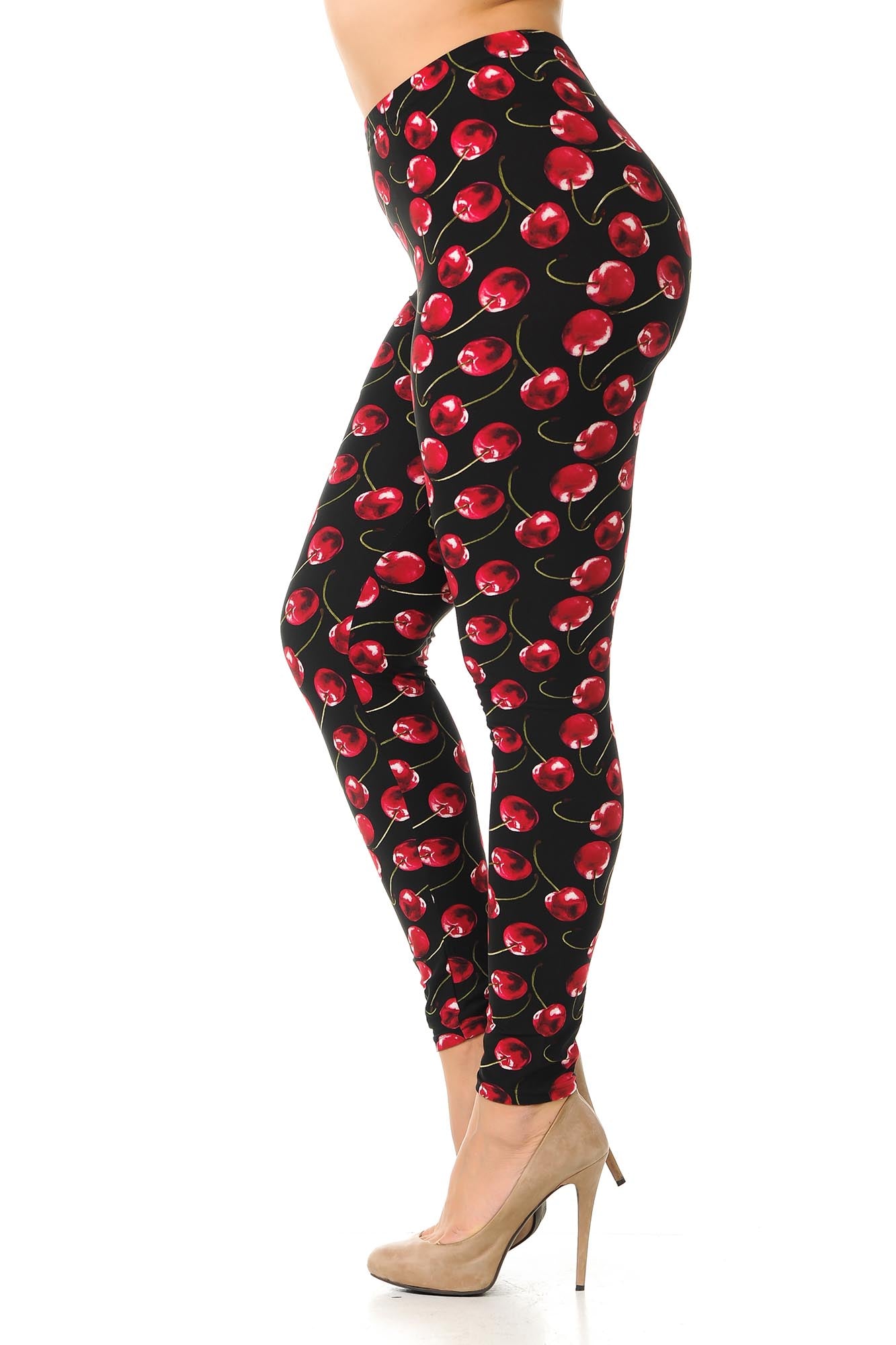 Buttery Soft Summer Wild Cherry Plus Size Leggings (One Size Plus,Red)