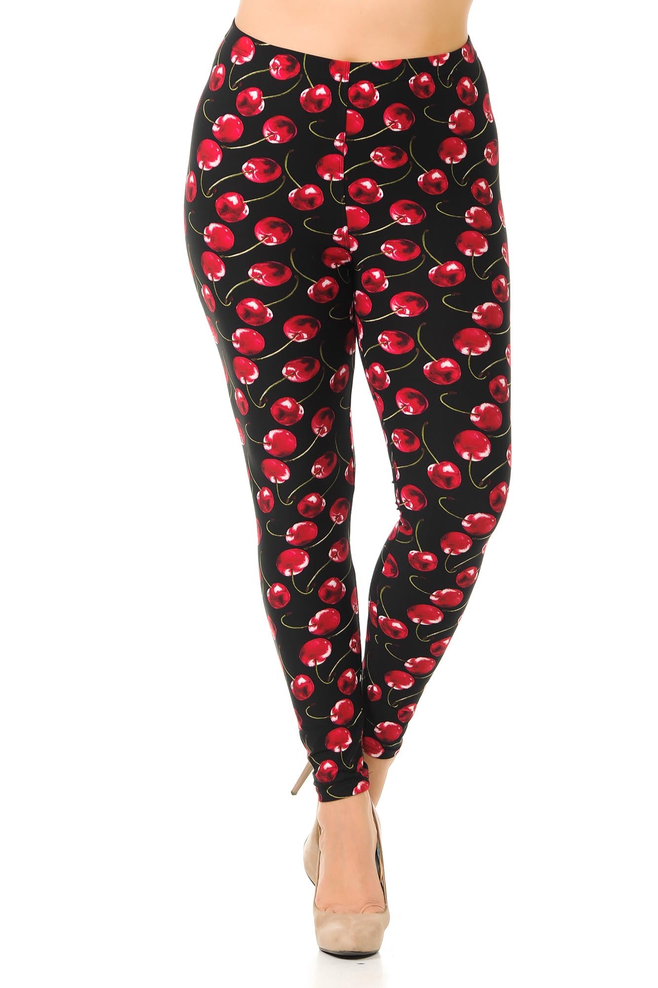 Buttery Soft Summer Wild Cherry Plus Size Leggings (One Size Plus,Red)