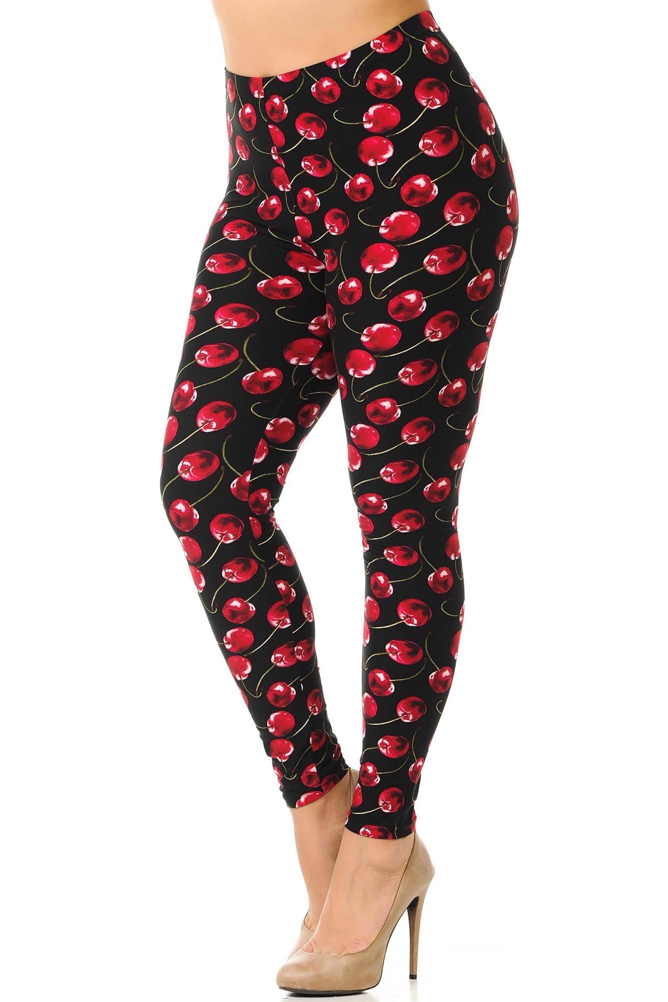 Buttery Soft Summer Wild Cherry Plus Size Leggings (One Size Plus,Red)
