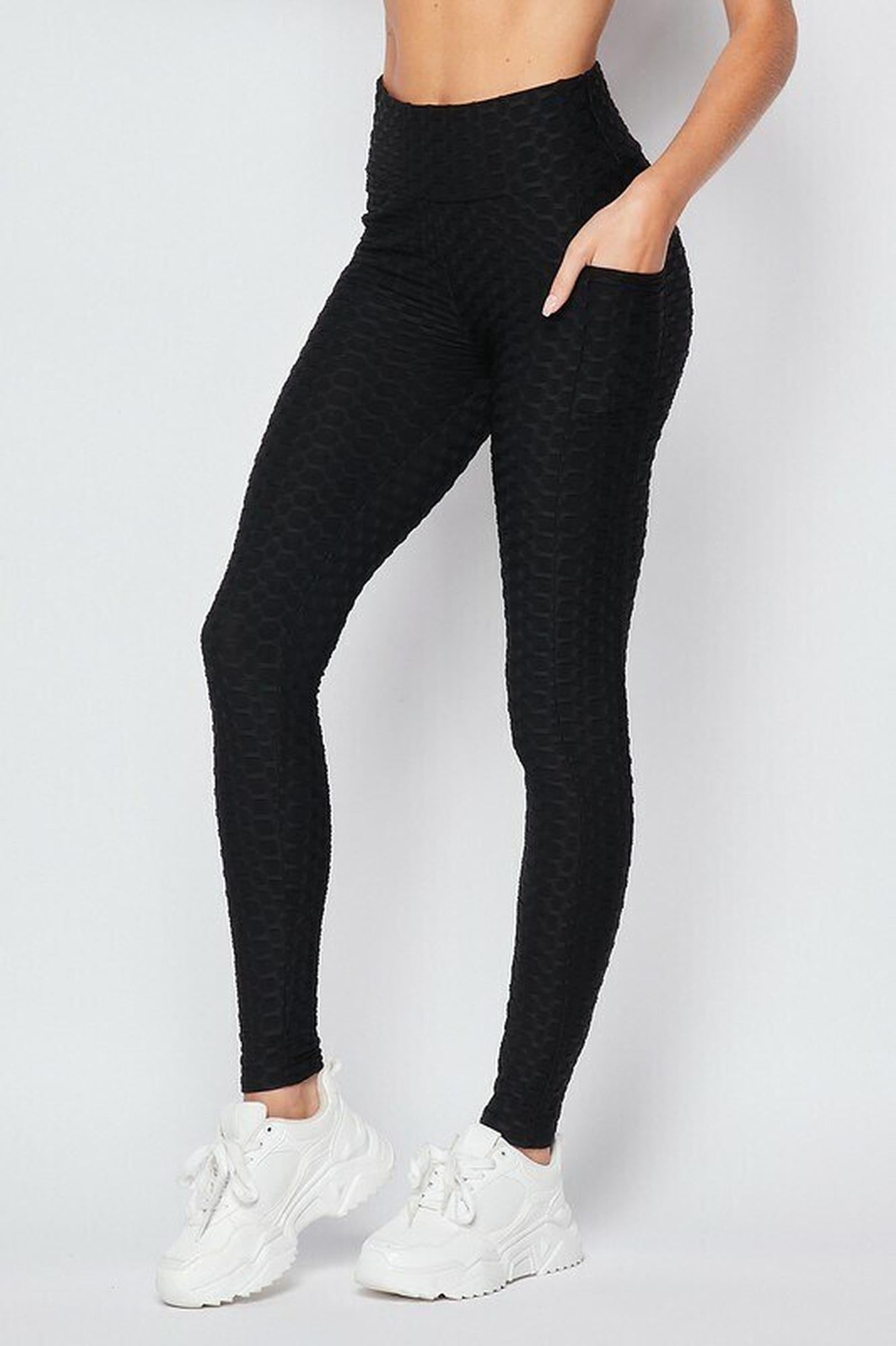 Scrunch Butt Textured High Waisted Plus Size Leggings with Pockets