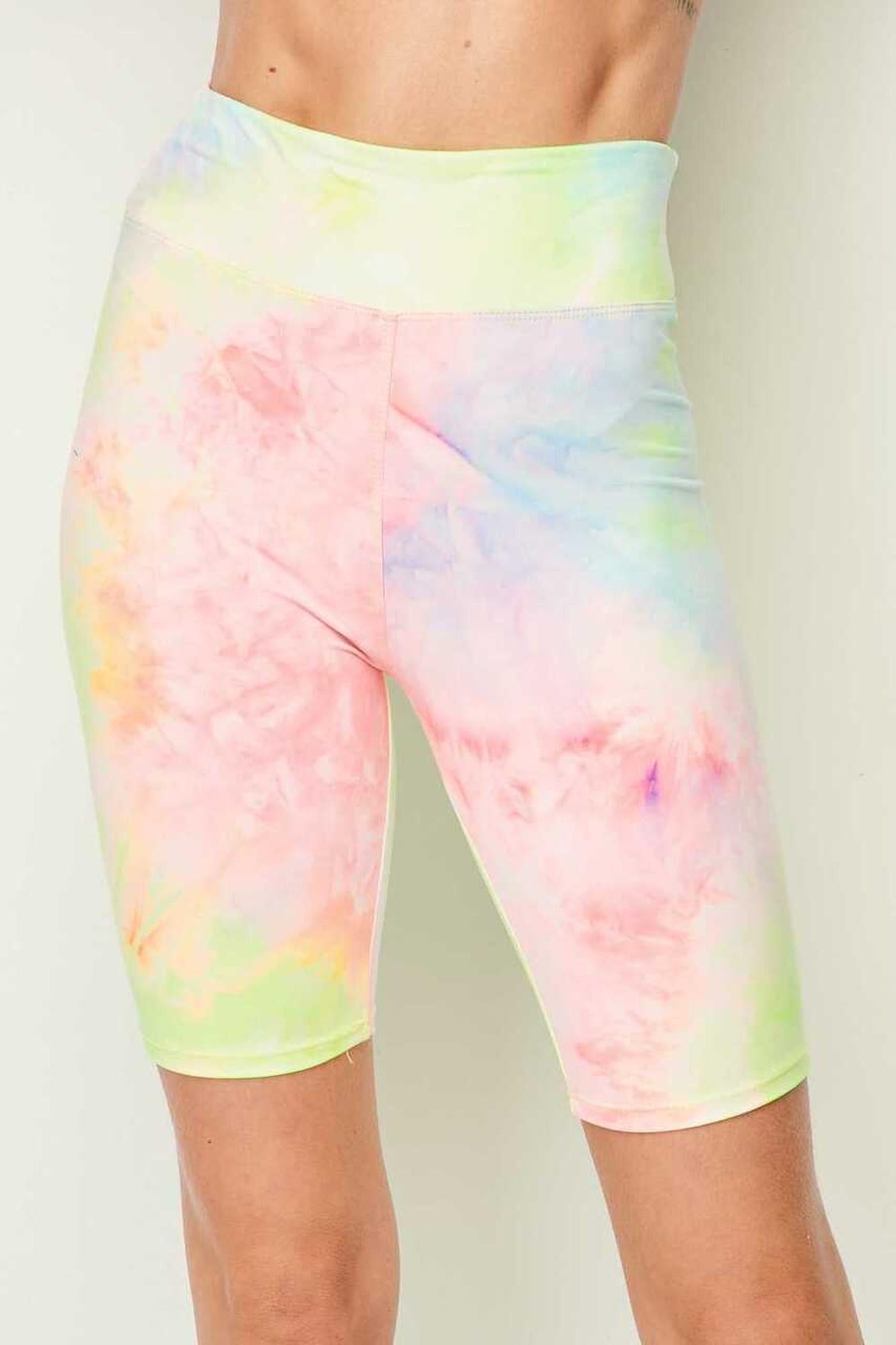 Buttery Smooth Pastel Tie Dye High Waisted Plus Size Biker Shorts - 3 Inch Waist