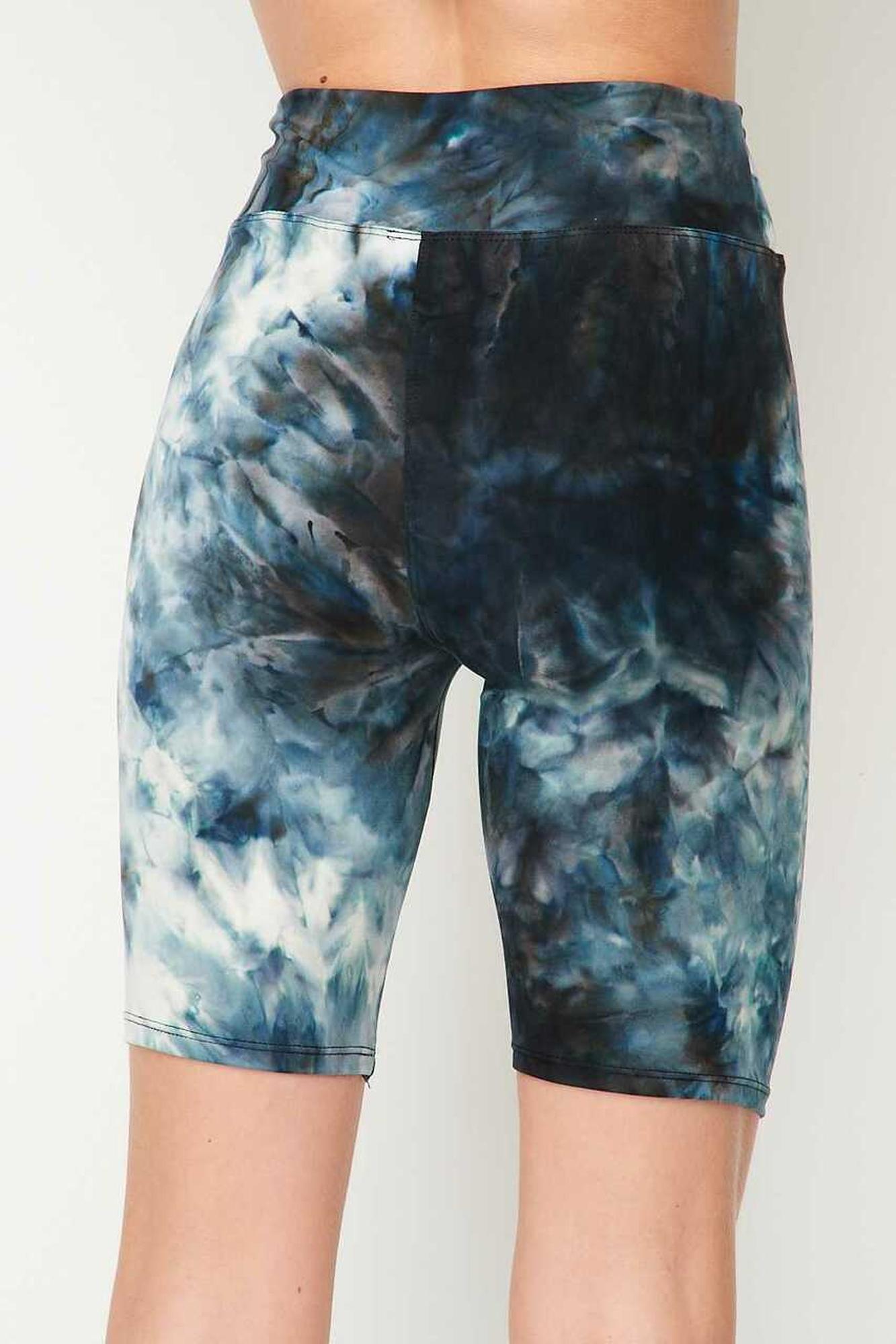 Buttery Smooth Steel Blue Tie Dye High Waisted Plus Size Biker Shorts - 3 Inch Waist