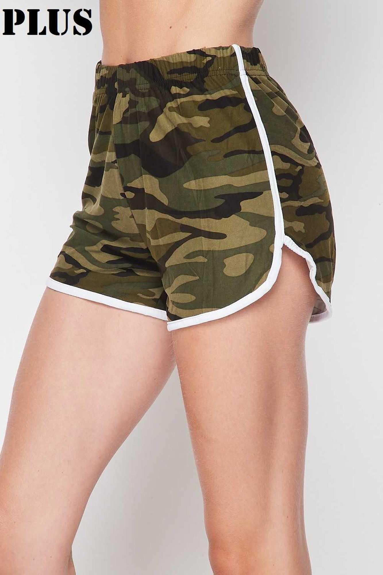 Buttery Smooth Green and White Camouflage Plus Size Dolphin Shorts