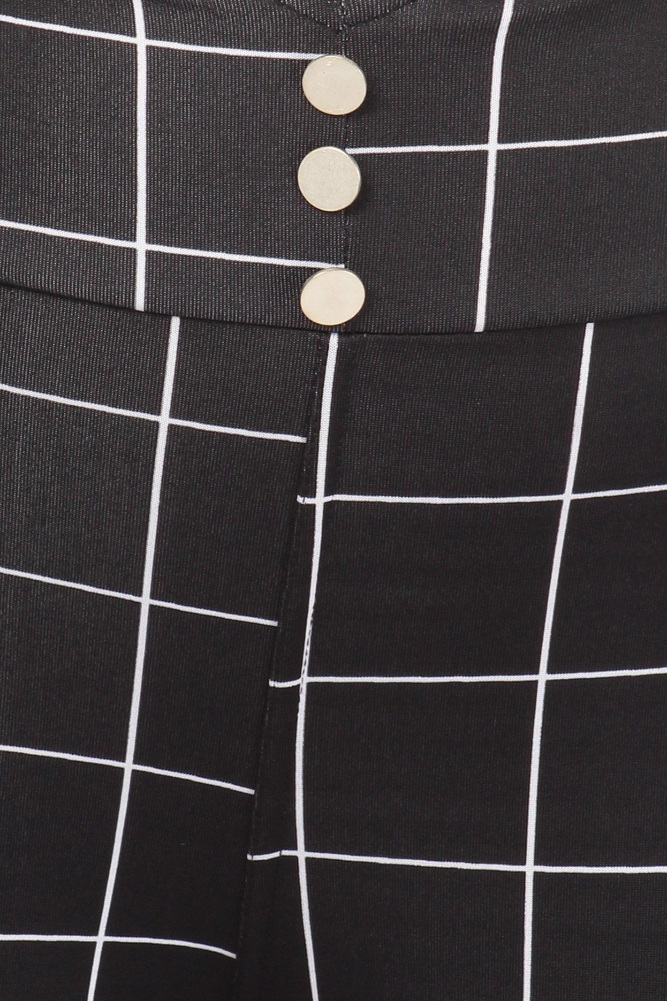 High Waisted Grid Print Button Detail Plus Size Treggings with Pockets
