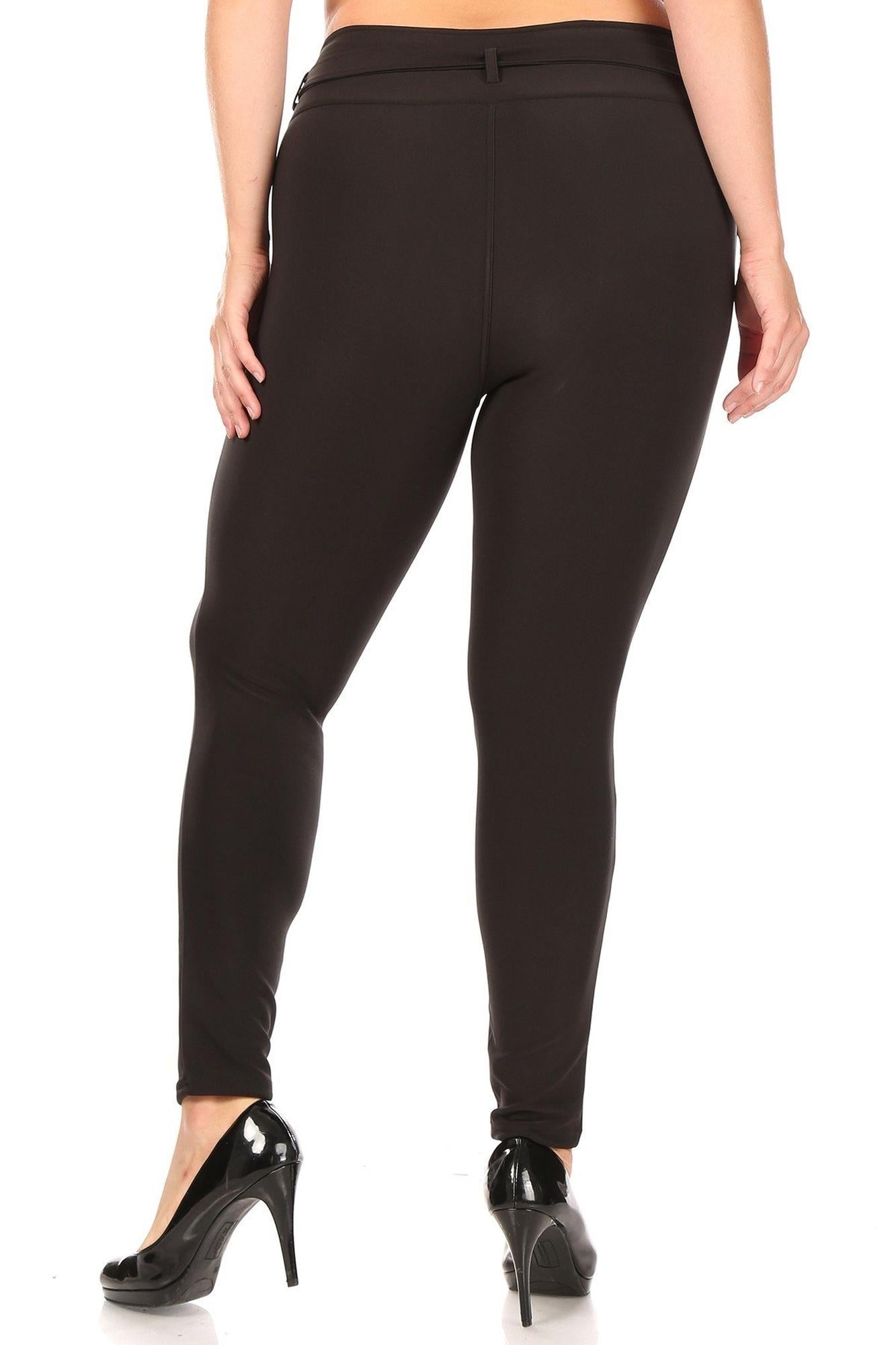 Black Belted Plus Size Treggings with Pockets