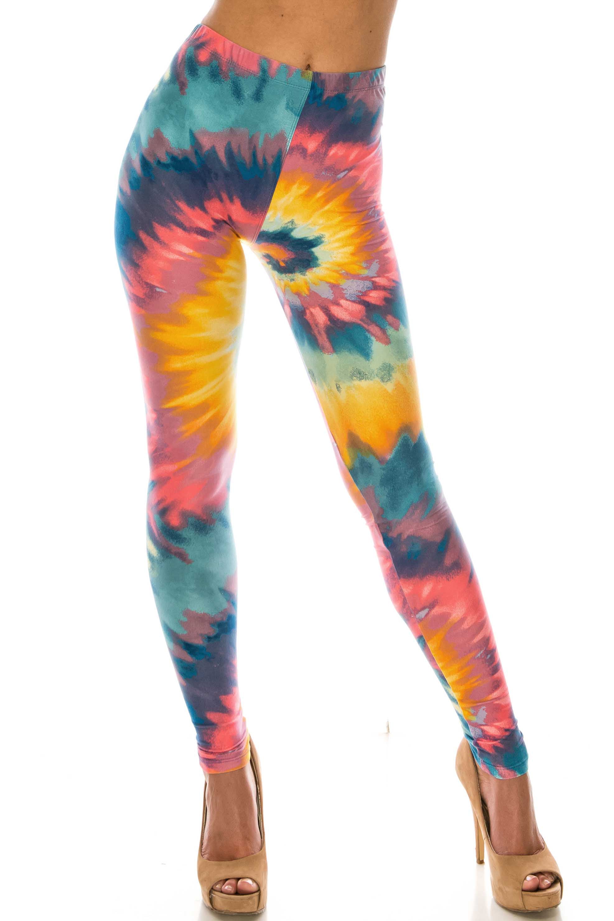 Buttery Soft Multi-Color-Bold Tie Dye Plus Size Leggings (One Size Plus,Multi Color Bold)