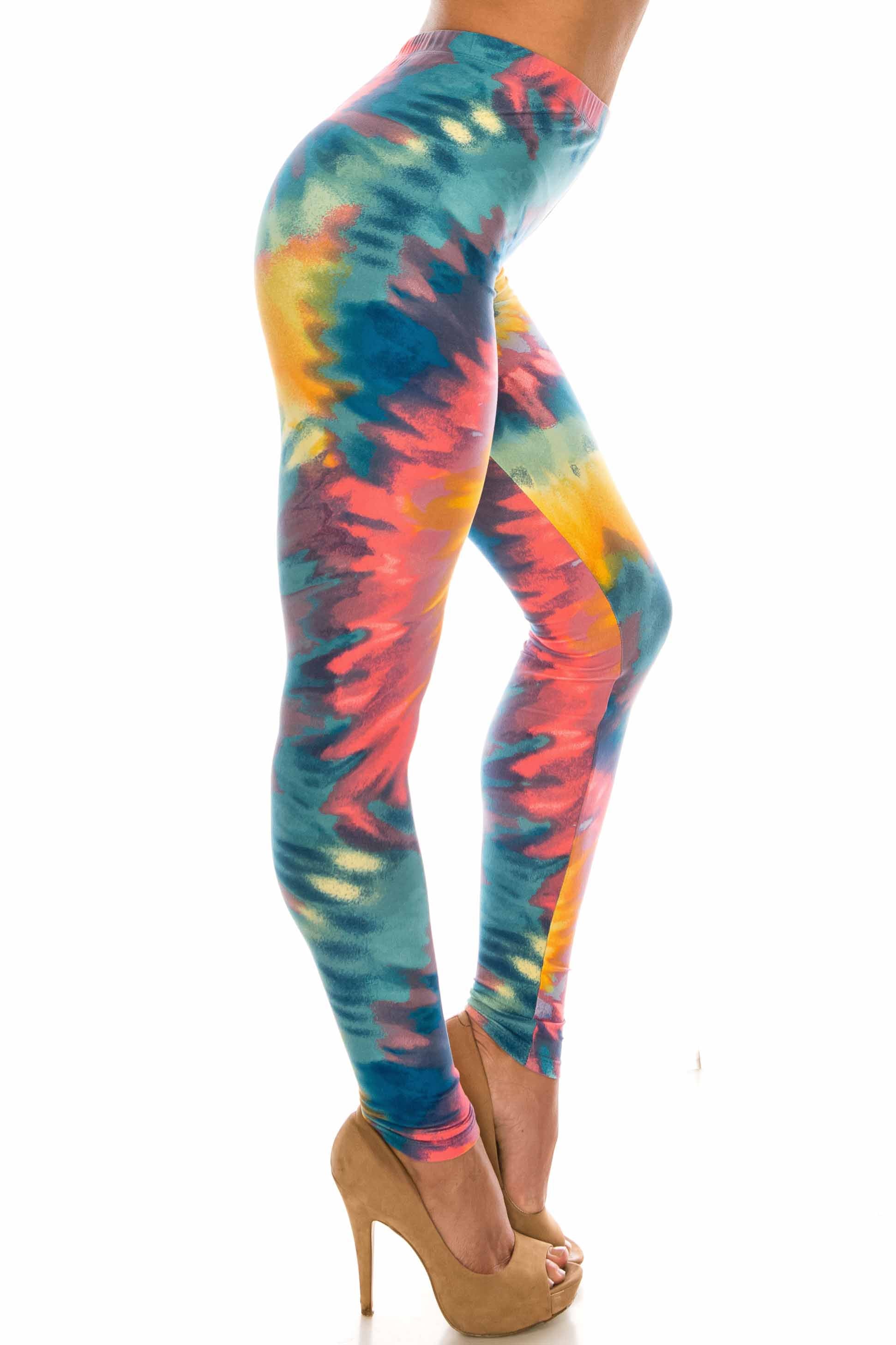 Buttery Soft Multi-Color-Bold Tie Dye Plus Size Leggings (One Size Plus,Multi Color Bold)