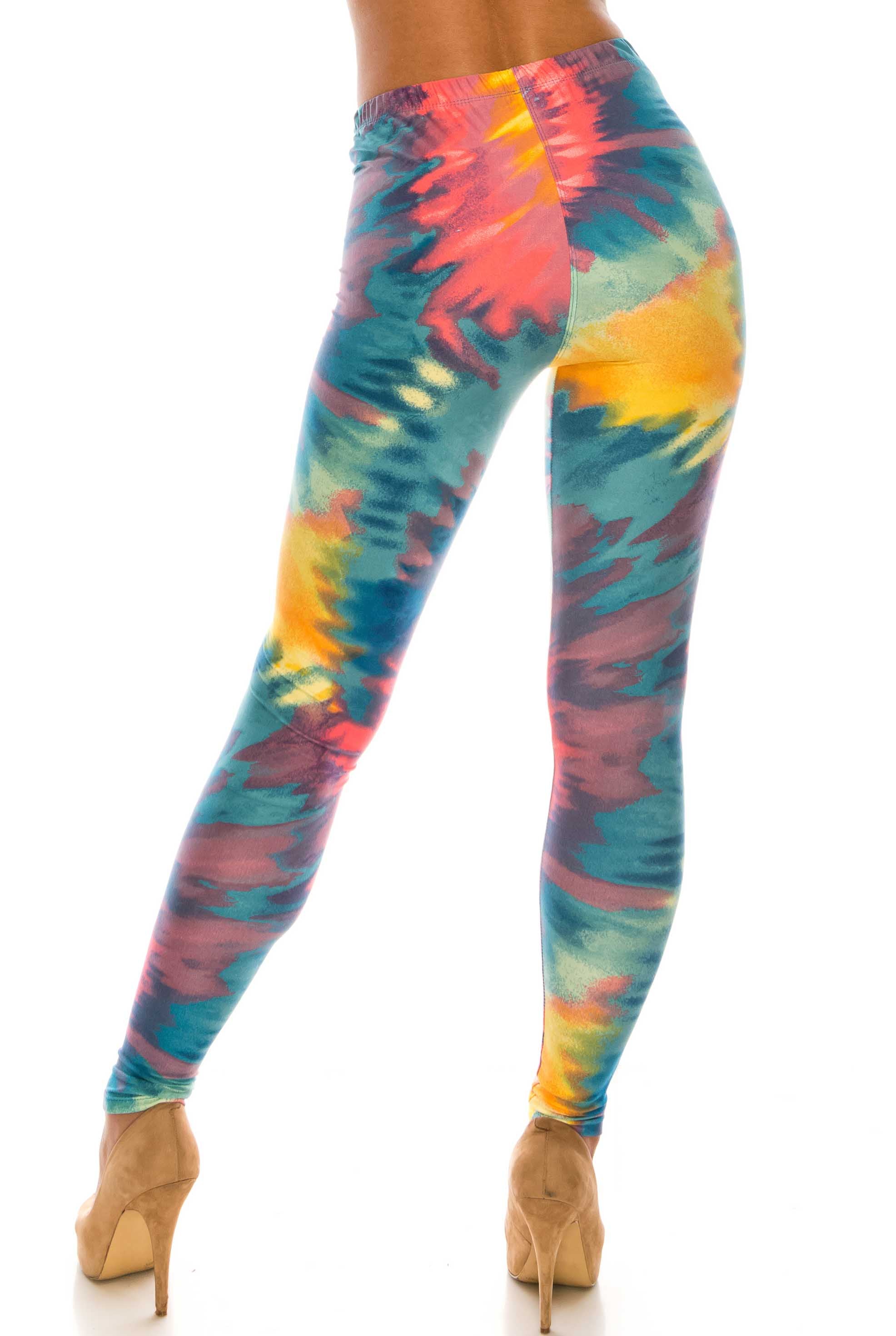 Buttery Soft Multi-Color-Bold Tie Dye Plus Size Leggings (One Size Plus,Multi Color Bold)