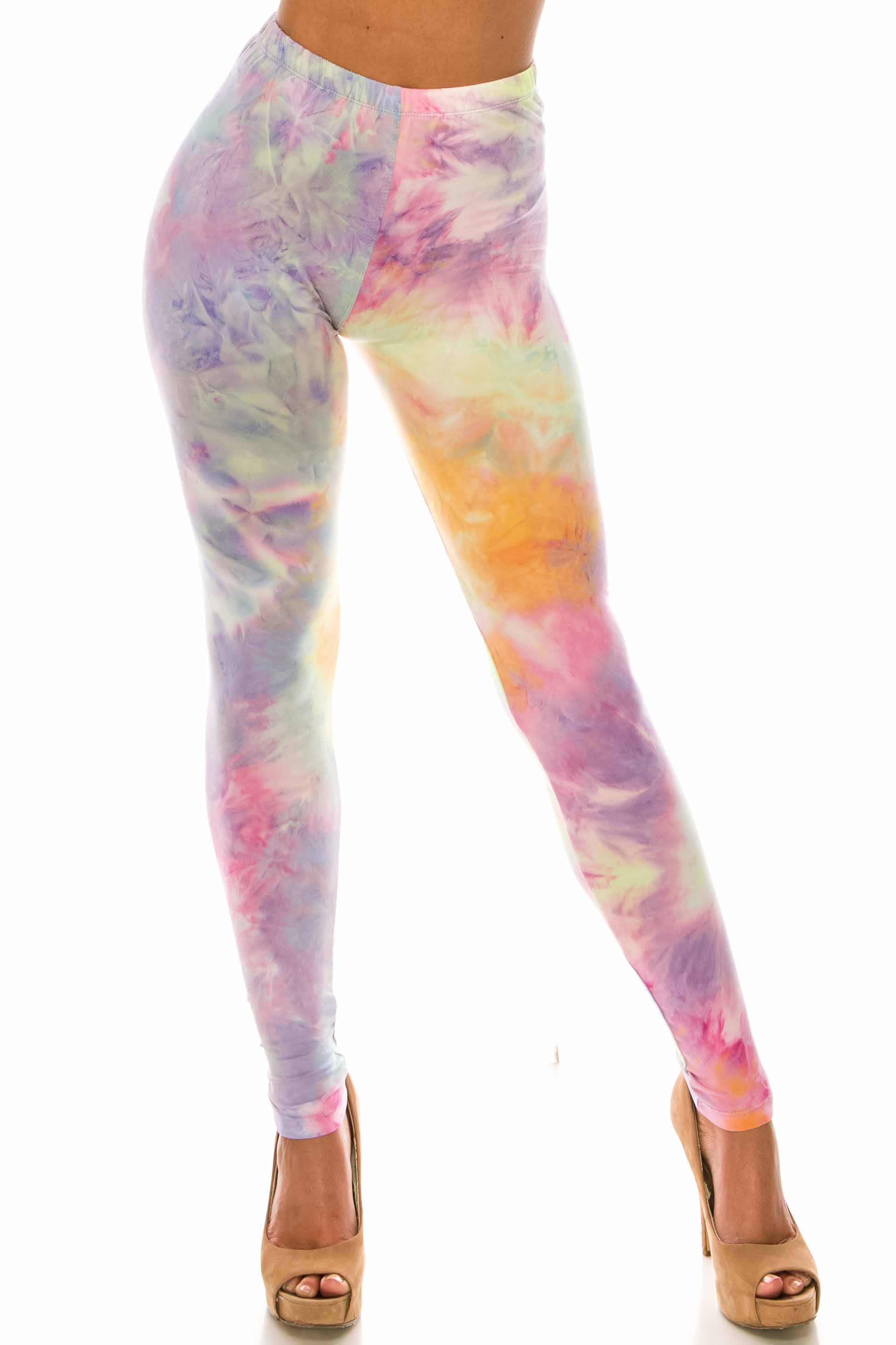 Buttery Soft Multi-Color Pastel Tie Dye Plus Size Leggings (One Size Plus,Multi Color Pastel)