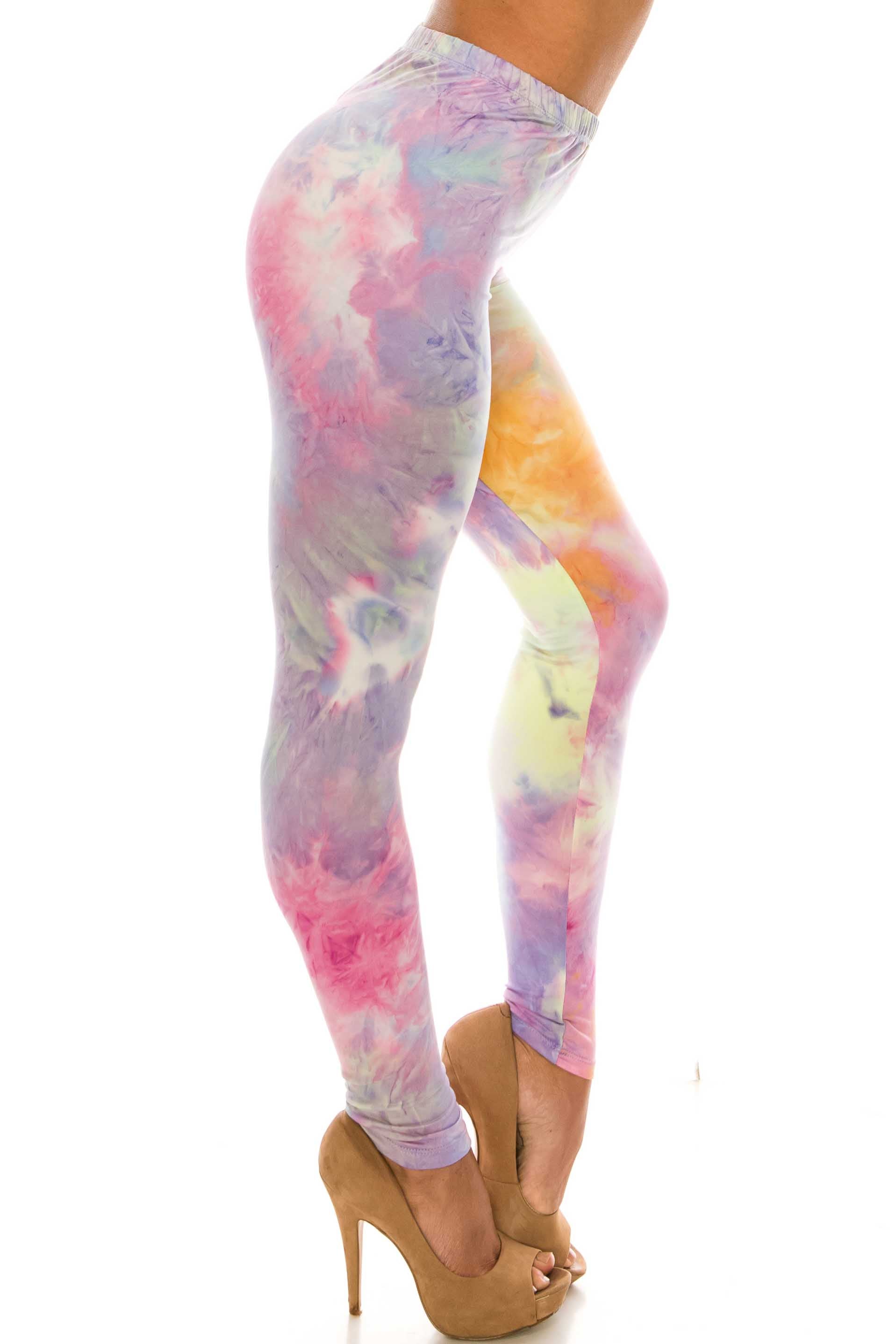 Buttery Soft Multi-Color Pastel Tie Dye Plus Size Leggings (One Size Plus,Multi Color Pastel)