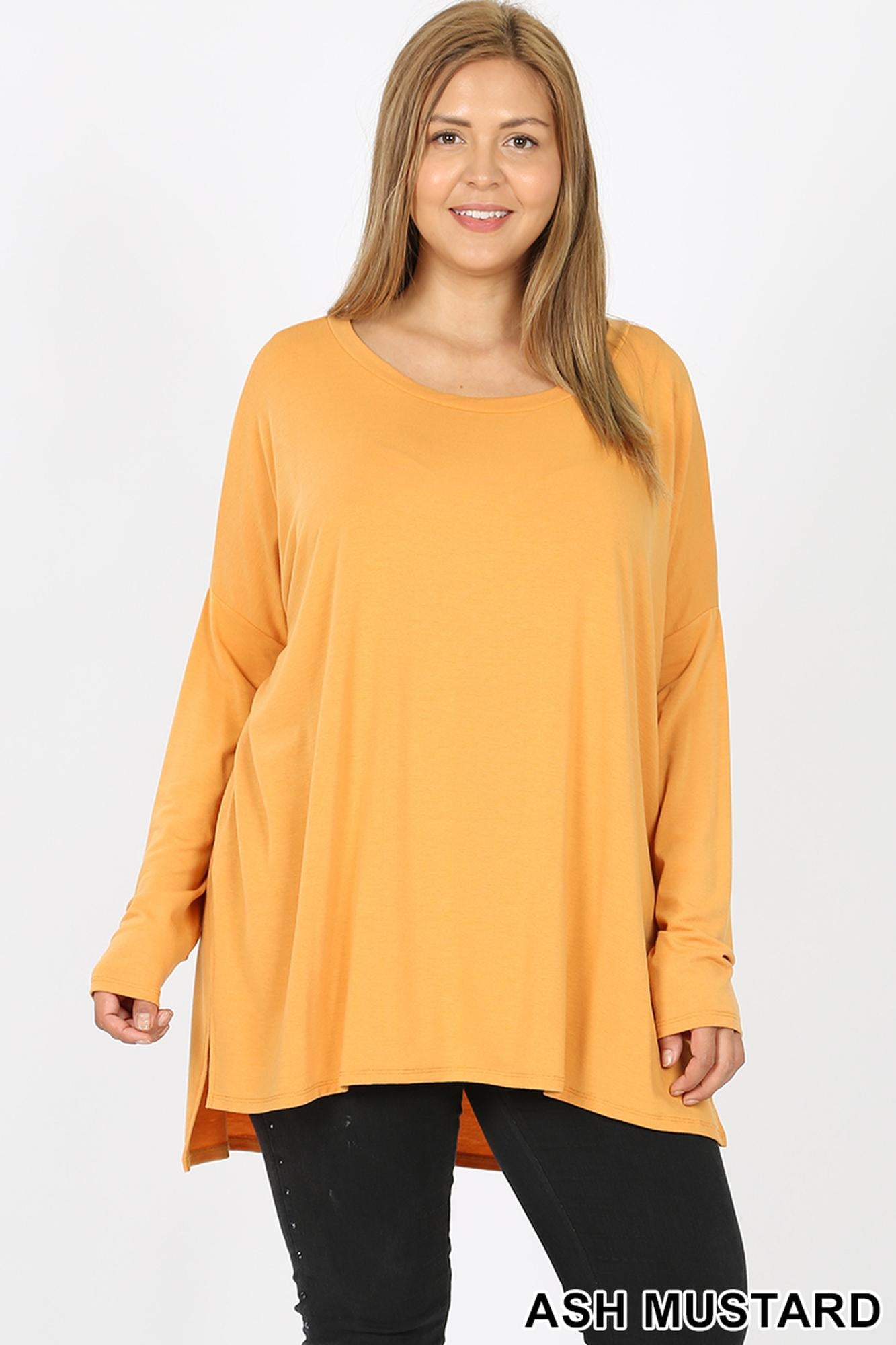 Dolman Sleeve Round Neck Side Cut HI-LOW Hem Plus Size Top