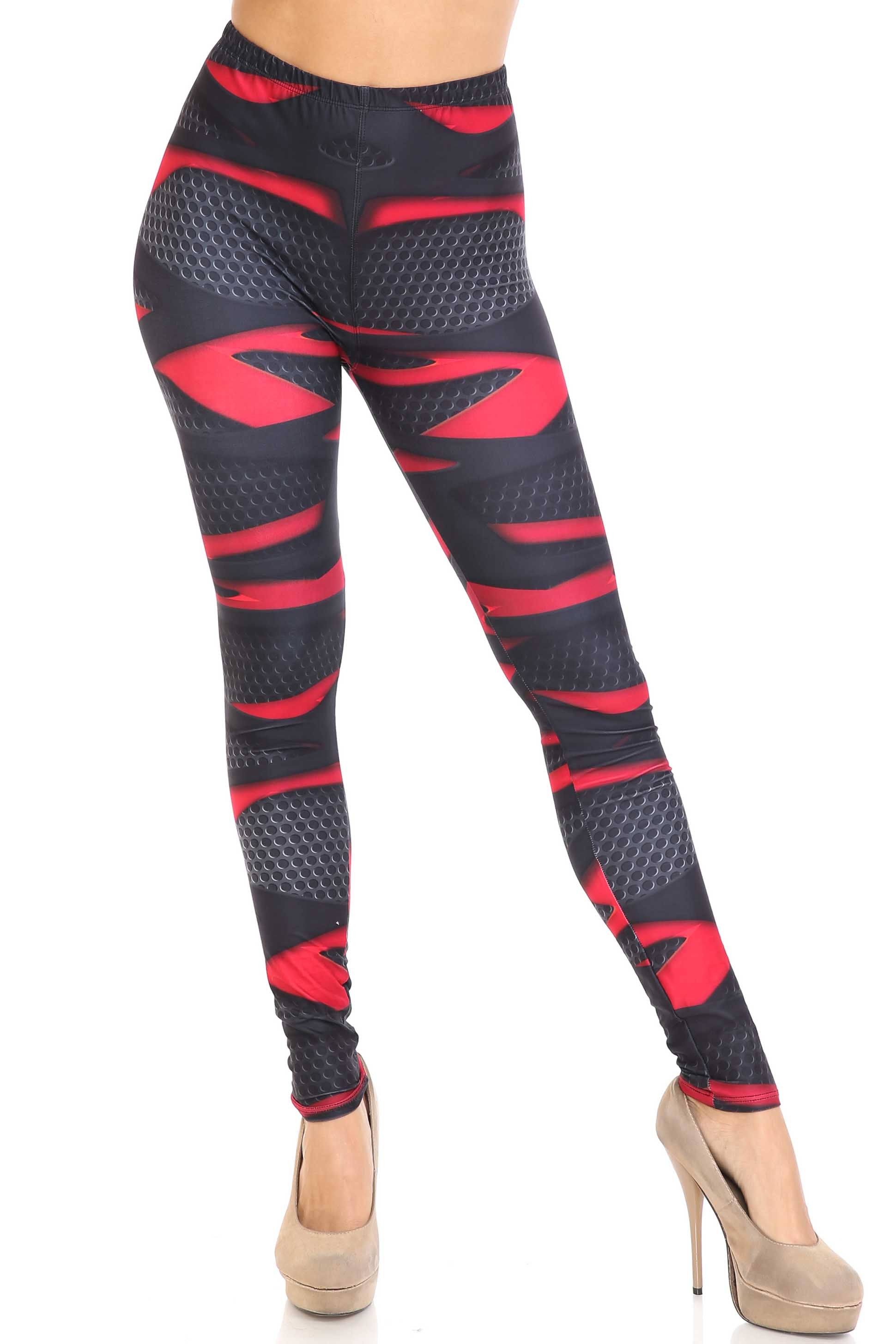 Creamy Soft Cascading 3D Sport Wrap Plus Size Leggings - USA Fashion (One Size Plus,Red)