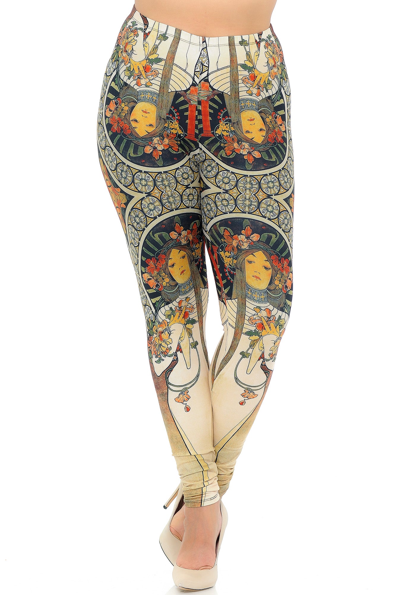 Creamy Soft Gaia Mucha Plus Size Leggings - USA Fashion (One Size Plus,Beige)