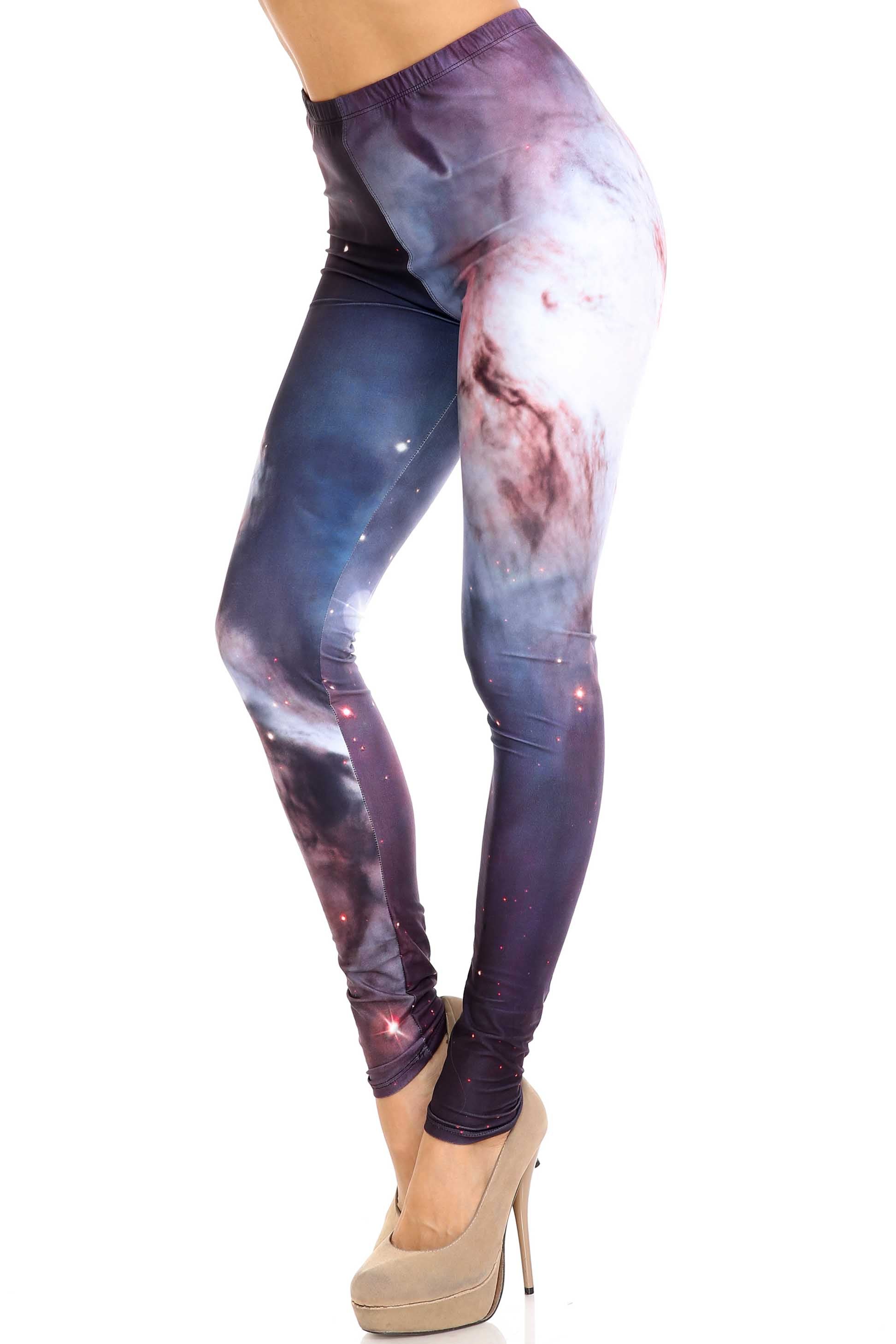Creamy Soft Black Galaxy Plus Size Leggings - USA Fashion (One Size Plus,Black)