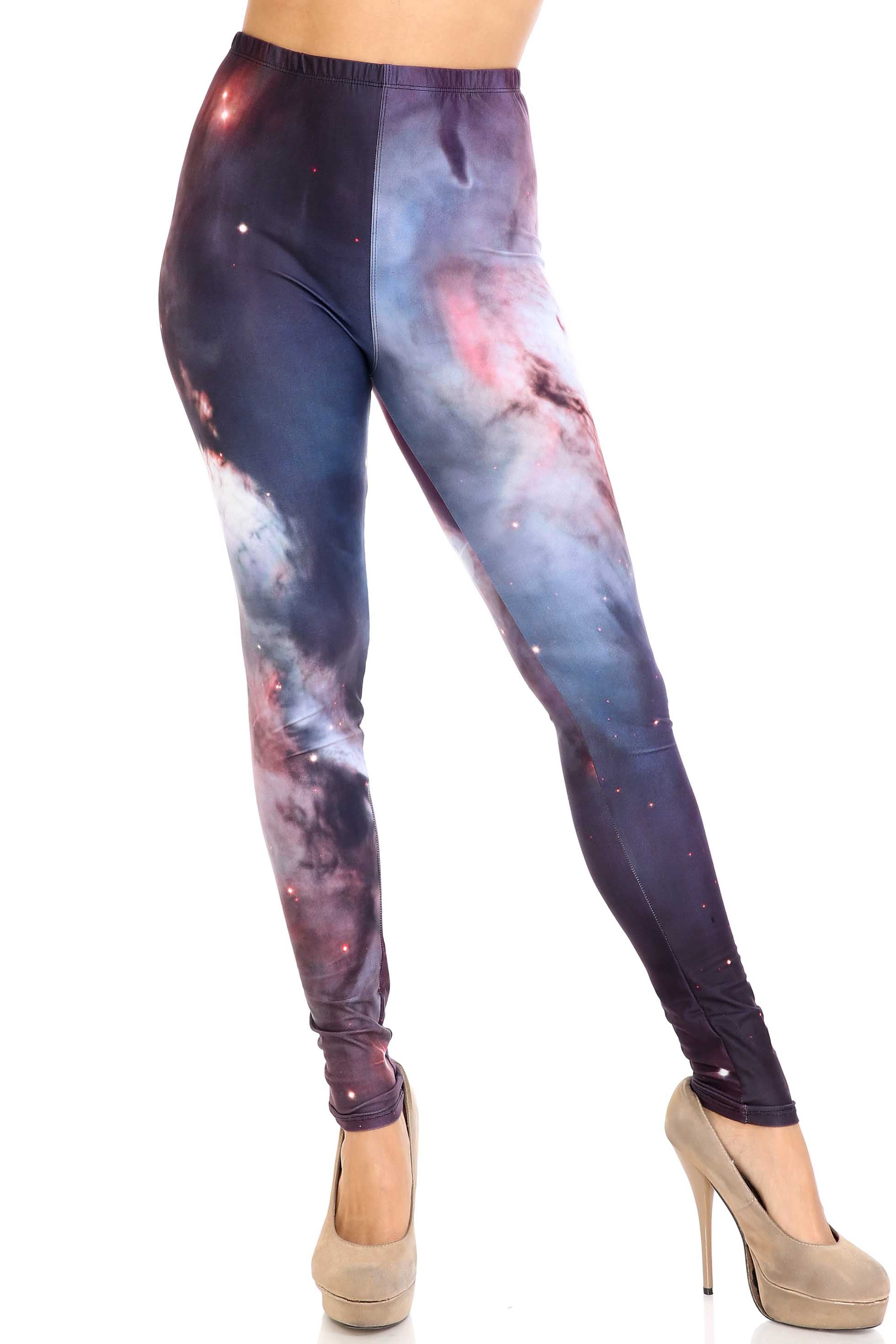 Creamy Soft Black Galaxy Plus Size Leggings - USA Fashion (One Size Plus,Black)