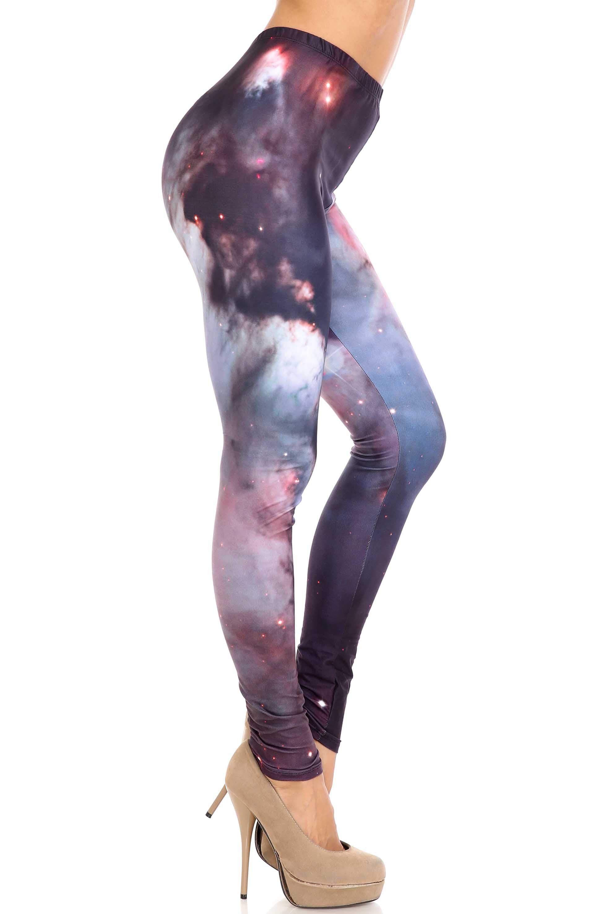 Creamy Soft Black Galaxy Plus Size Leggings - USA Fashion (One Size Plus,Black)