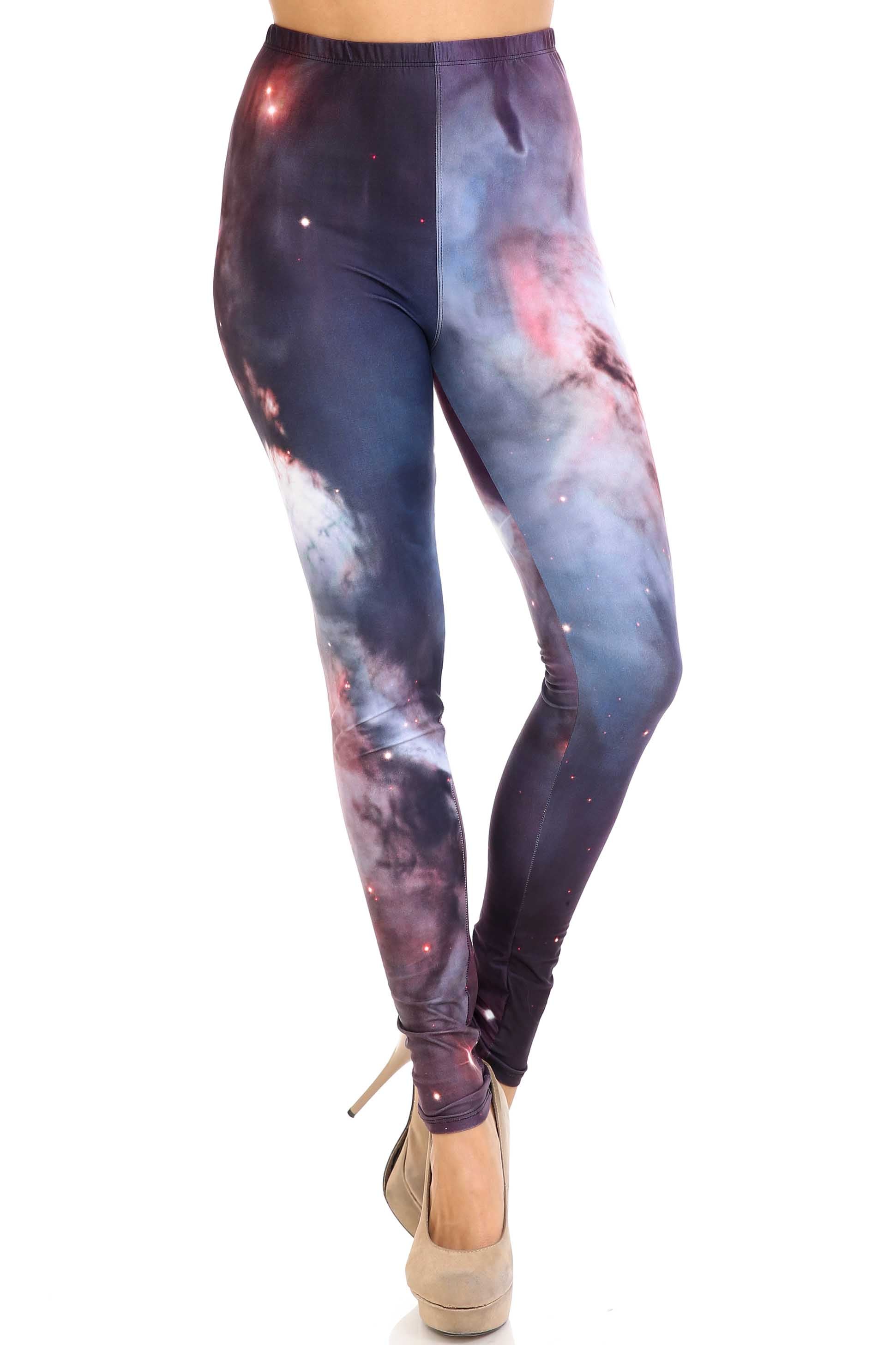 Creamy Soft Black Galaxy Plus Size Leggings - USA Fashion (One Size Plus,Black)