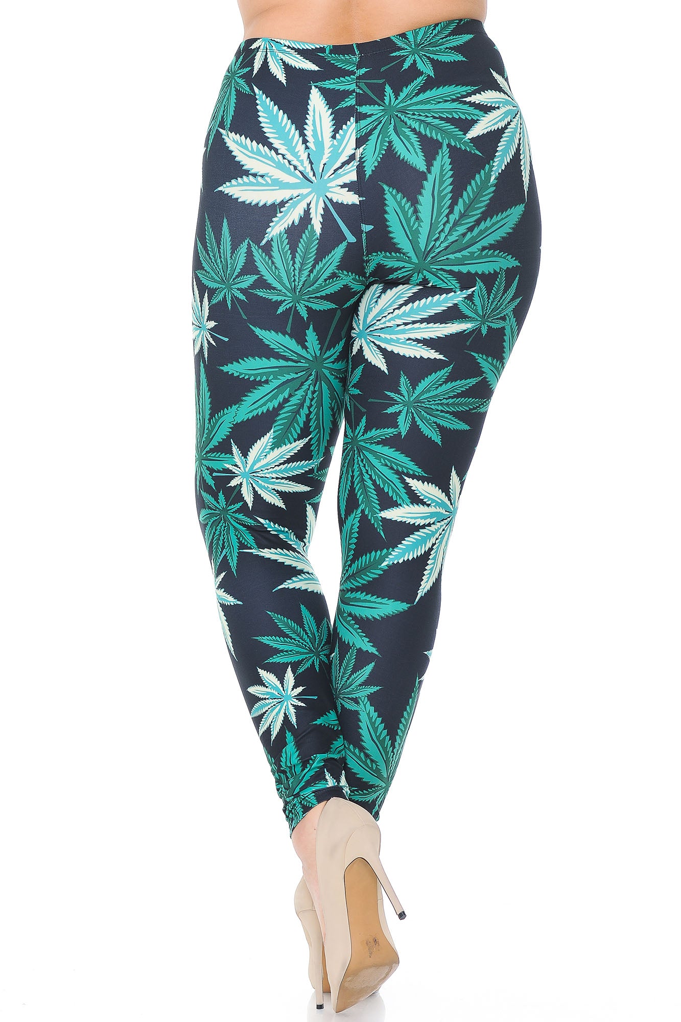 Creamy Soft Black Weed Plus Size Leggings - USA Fashion (One Size Plus,Green)