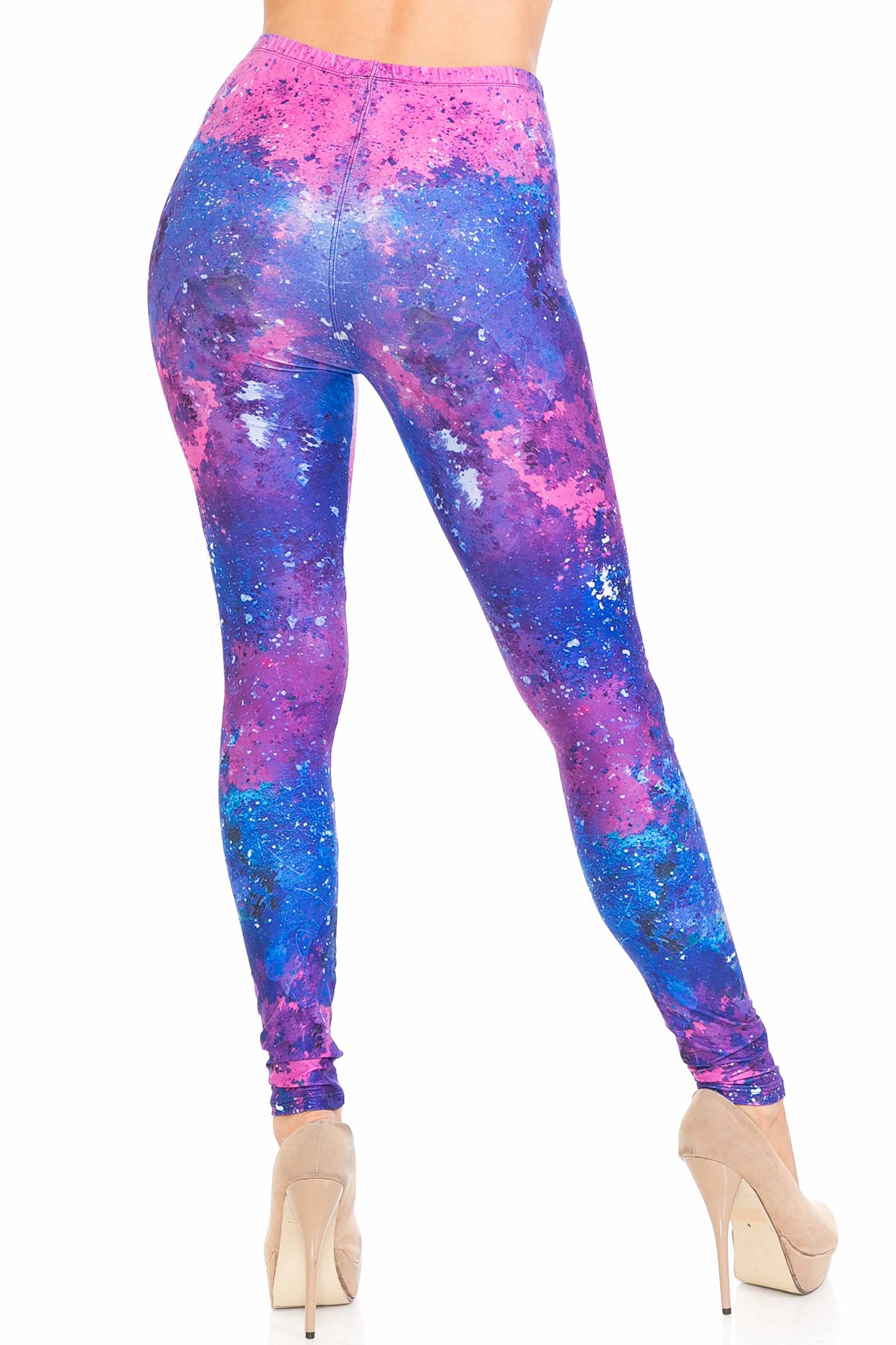 Creamy Soft Blue Fuchsia Nebula Plus Size Leggings - USA Fashion (One Size Plus,Blue)