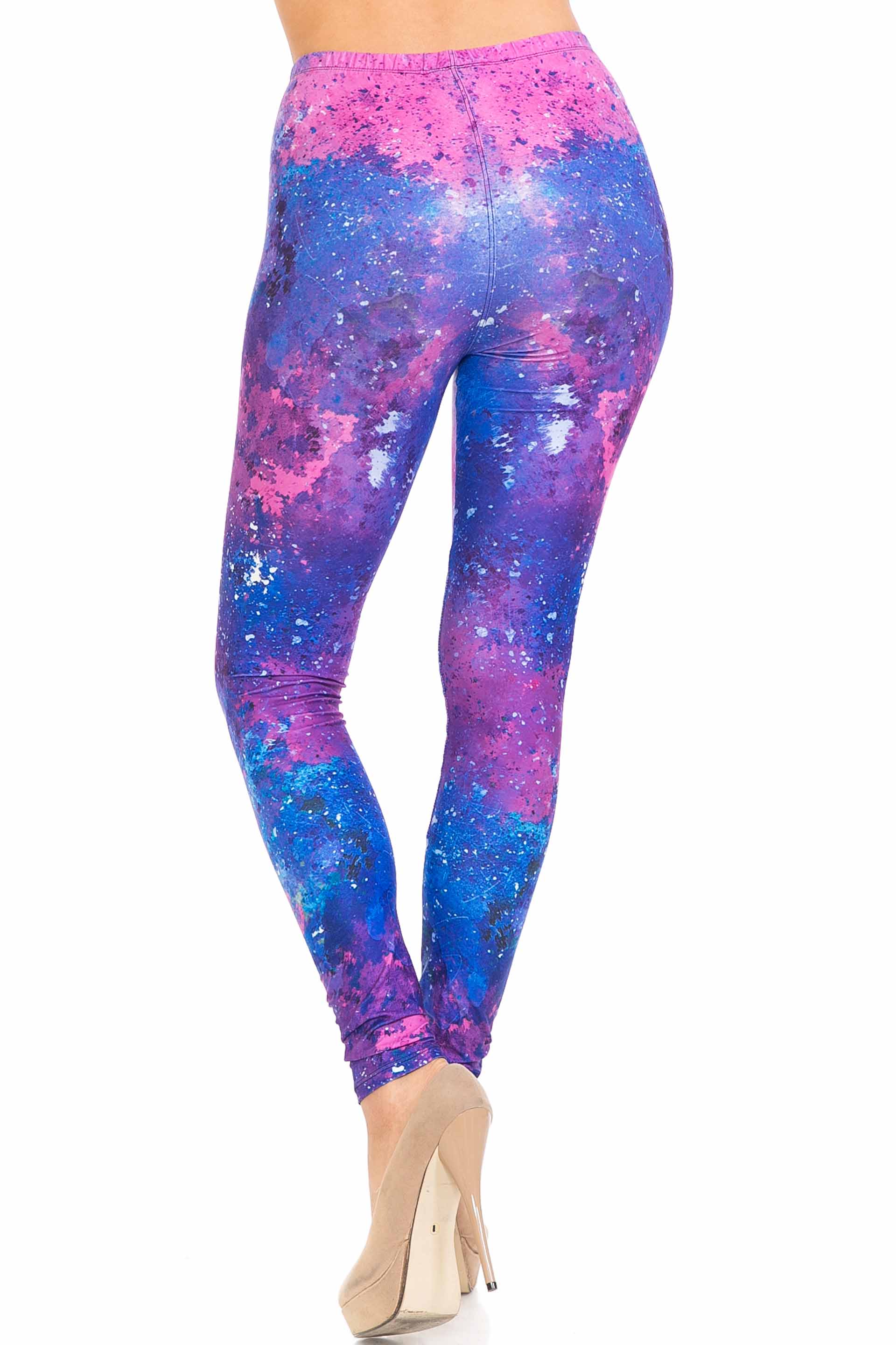 Creamy Soft Blue Fuchsia Nebula Plus Size Leggings - USA Fashion (One Size Plus,Blue)