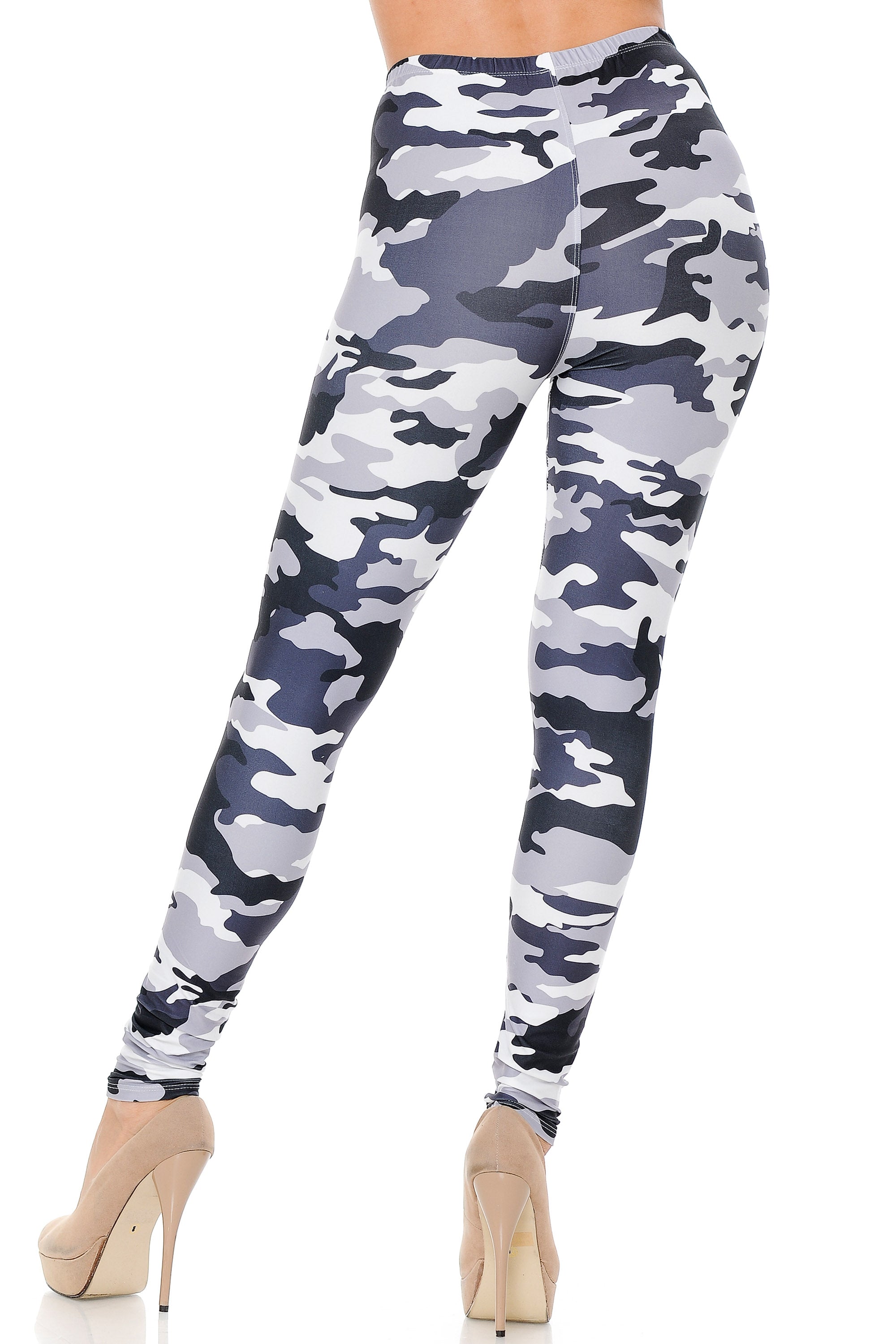 Creamy Soft Black and White Camouflage Plus Size Leggings (One Size Plus,Charcoal)