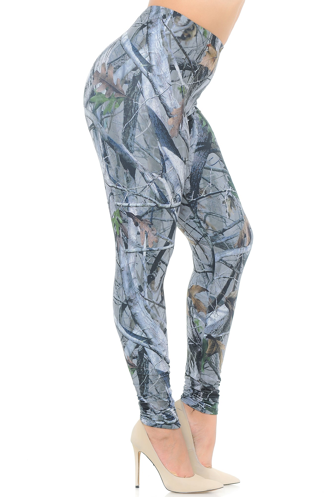Creamy Soft Camouflage Trees Plus Size Leggings - USA Fashion (One Size Plus,Charcoal)