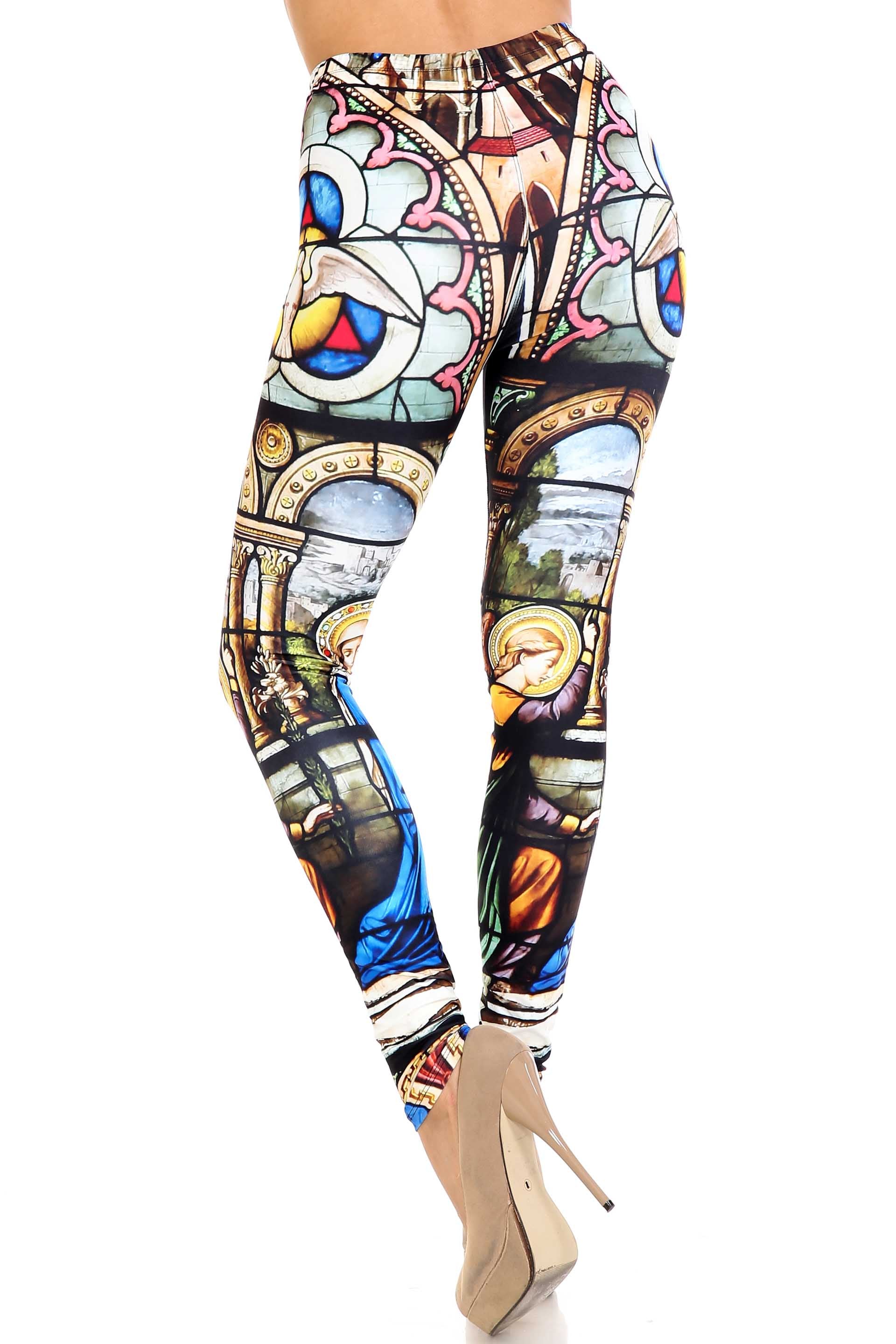 Creamy Soft Stained Glass Cathedral Plus Size Leggings - USA Fashion (One Size Plus,Multi Color Bold)