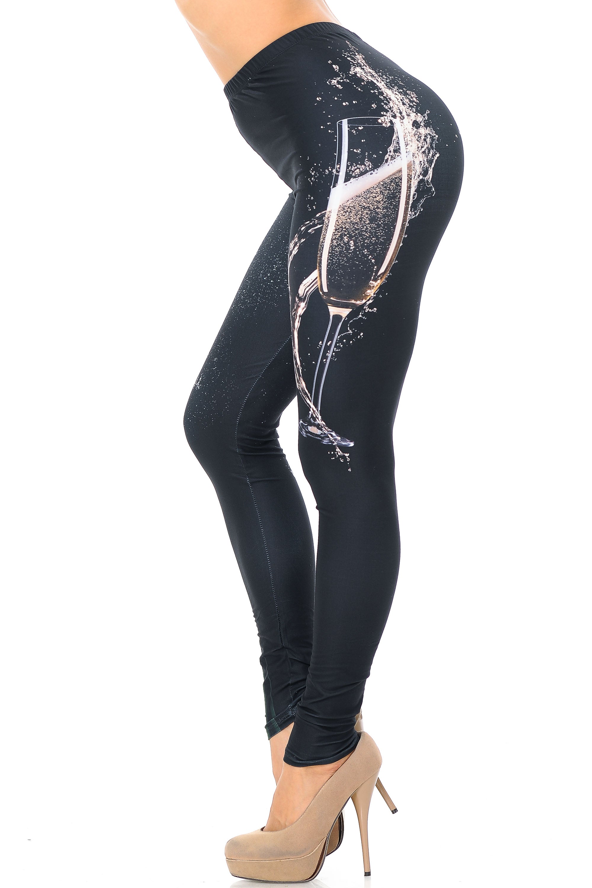 Creamy Soft Pop the Champagne Plus Size Leggings - USA Fashion (One Size Plus,Black)