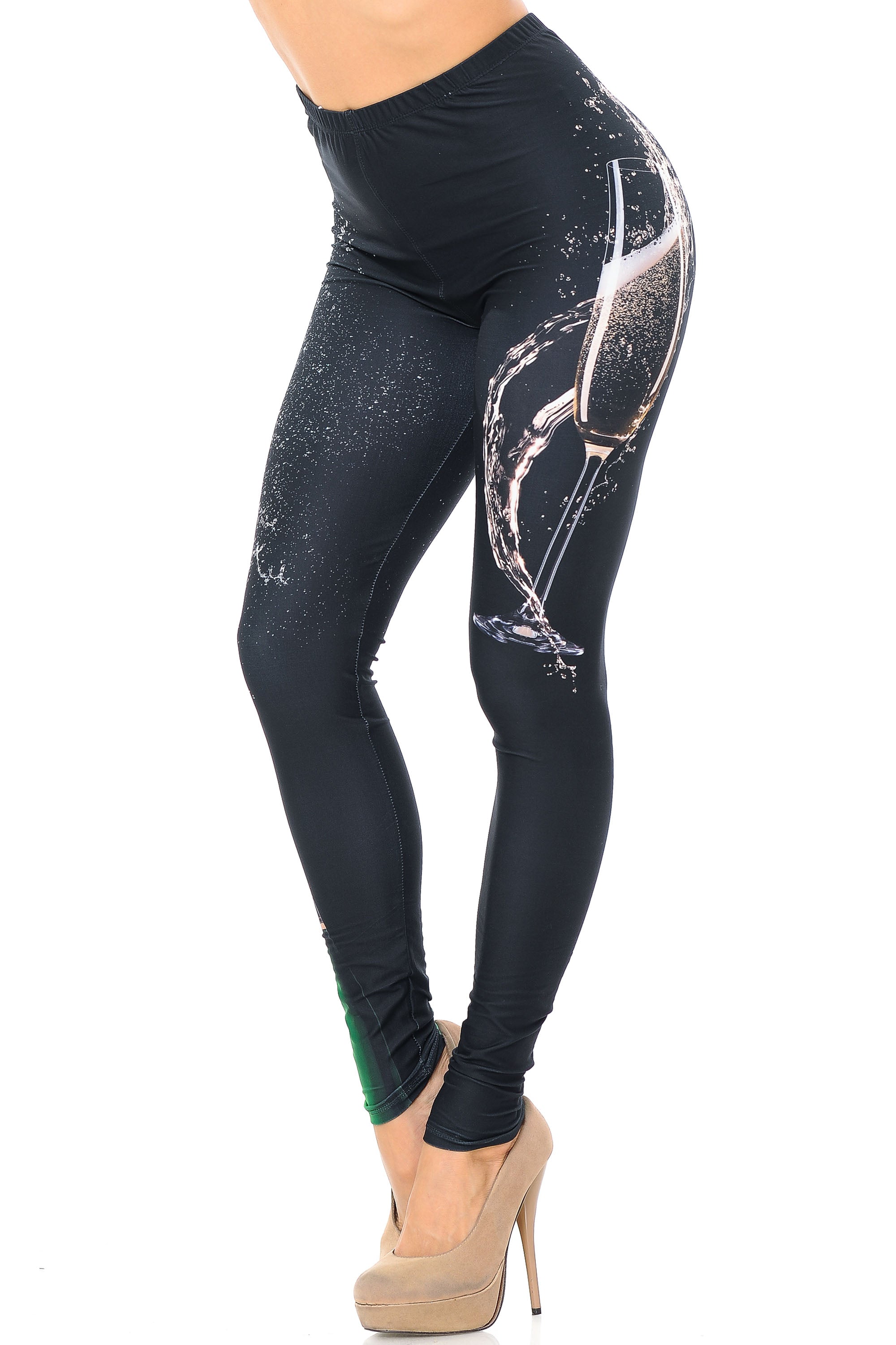 Creamy Soft Pop the Champagne Plus Size Leggings - USA Fashion (One Size Plus,Black)