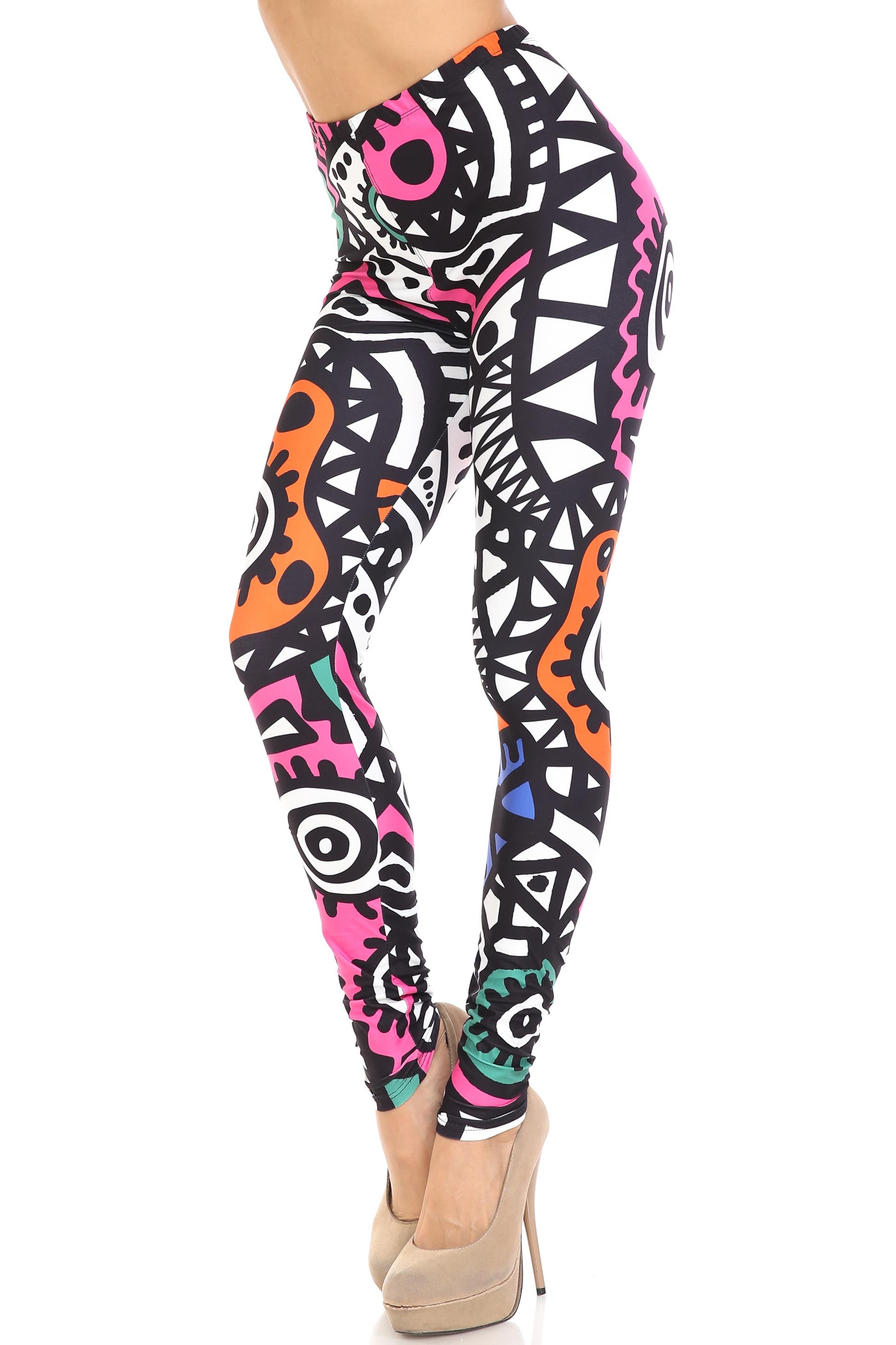 Creamy Soft Color Tribe Plus Size Leggings - By USA Fashion (One Size Plus,Multi Color Bold)