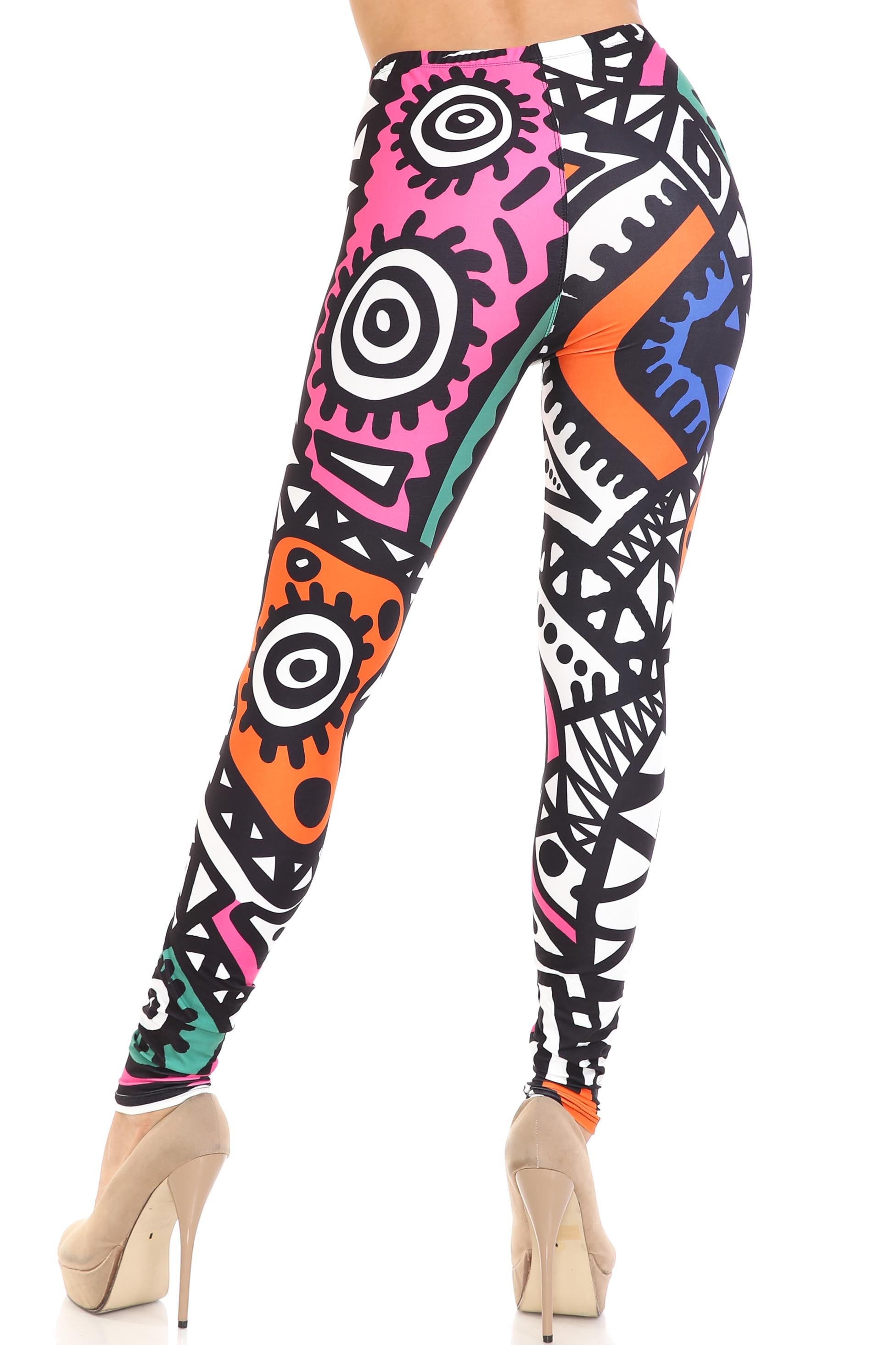 Creamy Soft Color Tribe Plus Size Leggings - By USA Fashion (One Size Plus,Multi Color Bold)