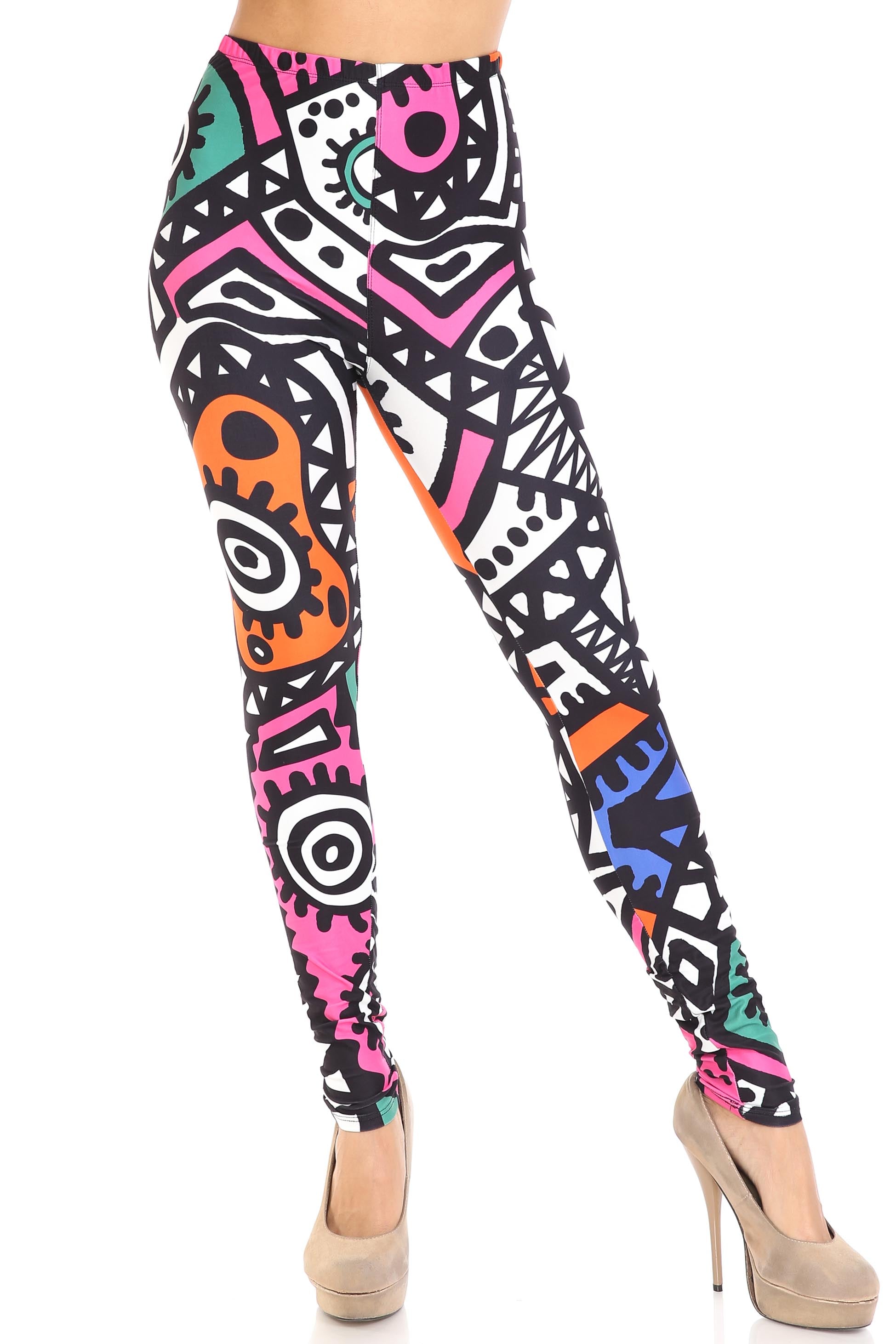 Creamy Soft Color Tribe Plus Size Leggings - By USA Fashion (One Size Plus,Multi Color Bold)