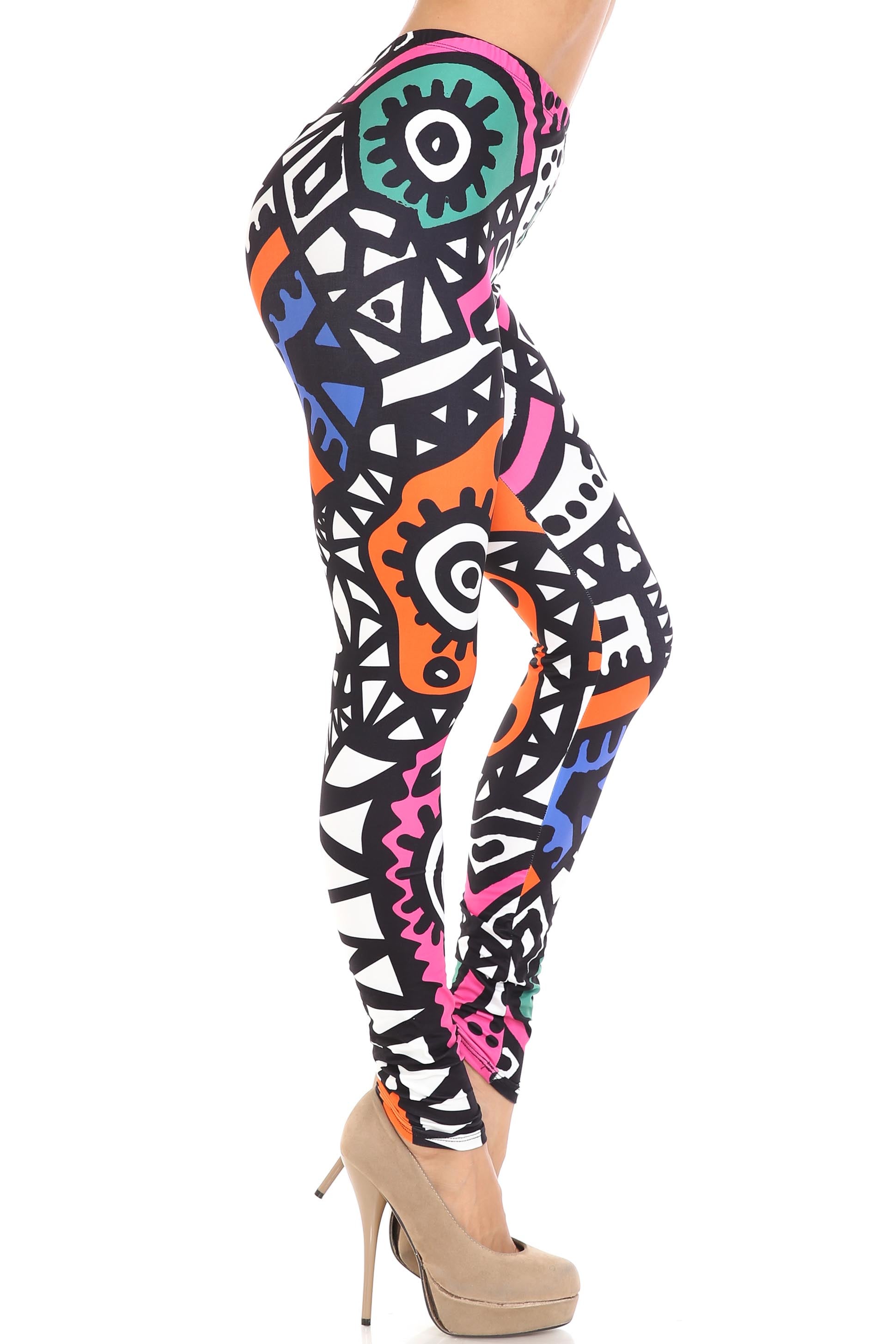 Creamy Soft Color Tribe Plus Size Leggings - By USA Fashion (One Size Plus,Multi Color Bold)