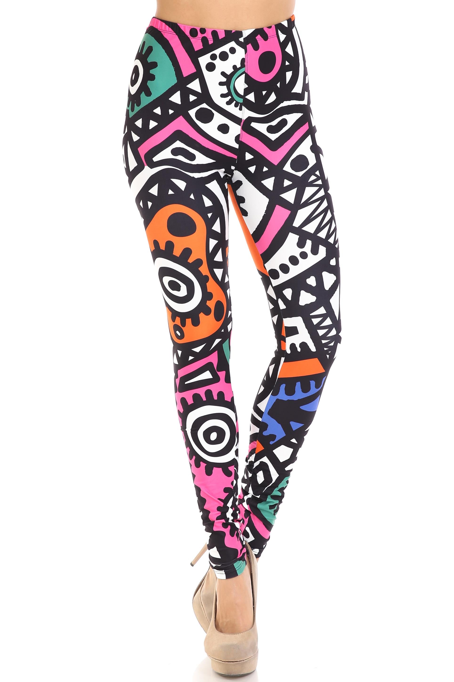 Creamy Soft Color Tribe Plus Size Leggings - By USA Fashion (One Size Plus,Multi Color Bold)